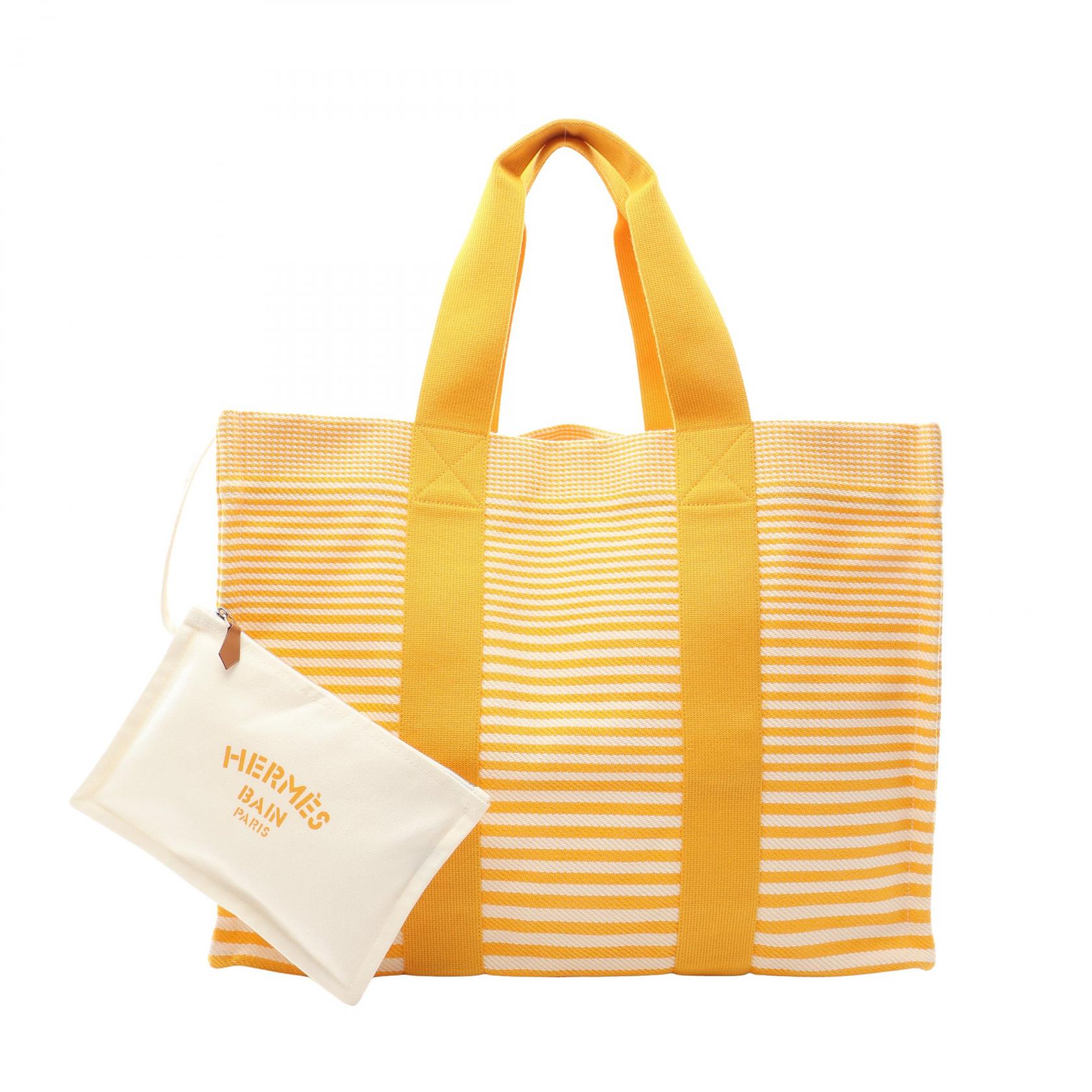 ≪5%OFFクーポン&まとめ買い10% ~7/26 9:59〆≫エルメス HERMES バヤデール ブトンドール ポーチ付き トートバッグ バッグ キャンバス レディース ホワイト系 / イエロー系 【中古】|BRANDOFF TOKYO