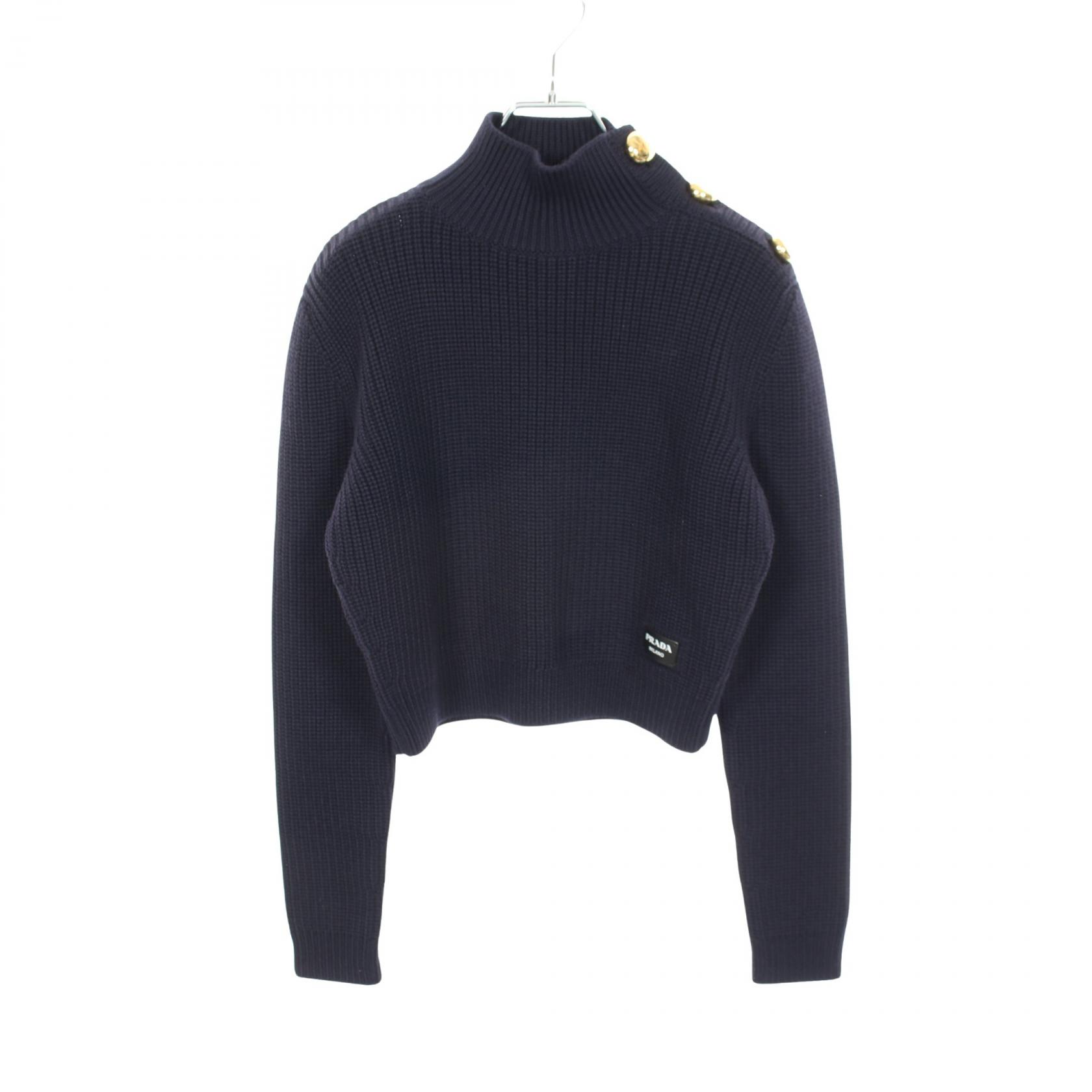 ≪5%OFFクーポン&まとめ買い10% ~7/26 9:59〆≫プラダ PRADA タートルネック ニット 衣料品 トップス ウール レディース ネイビー系 【中古】|BRANDOFF TOKYO
