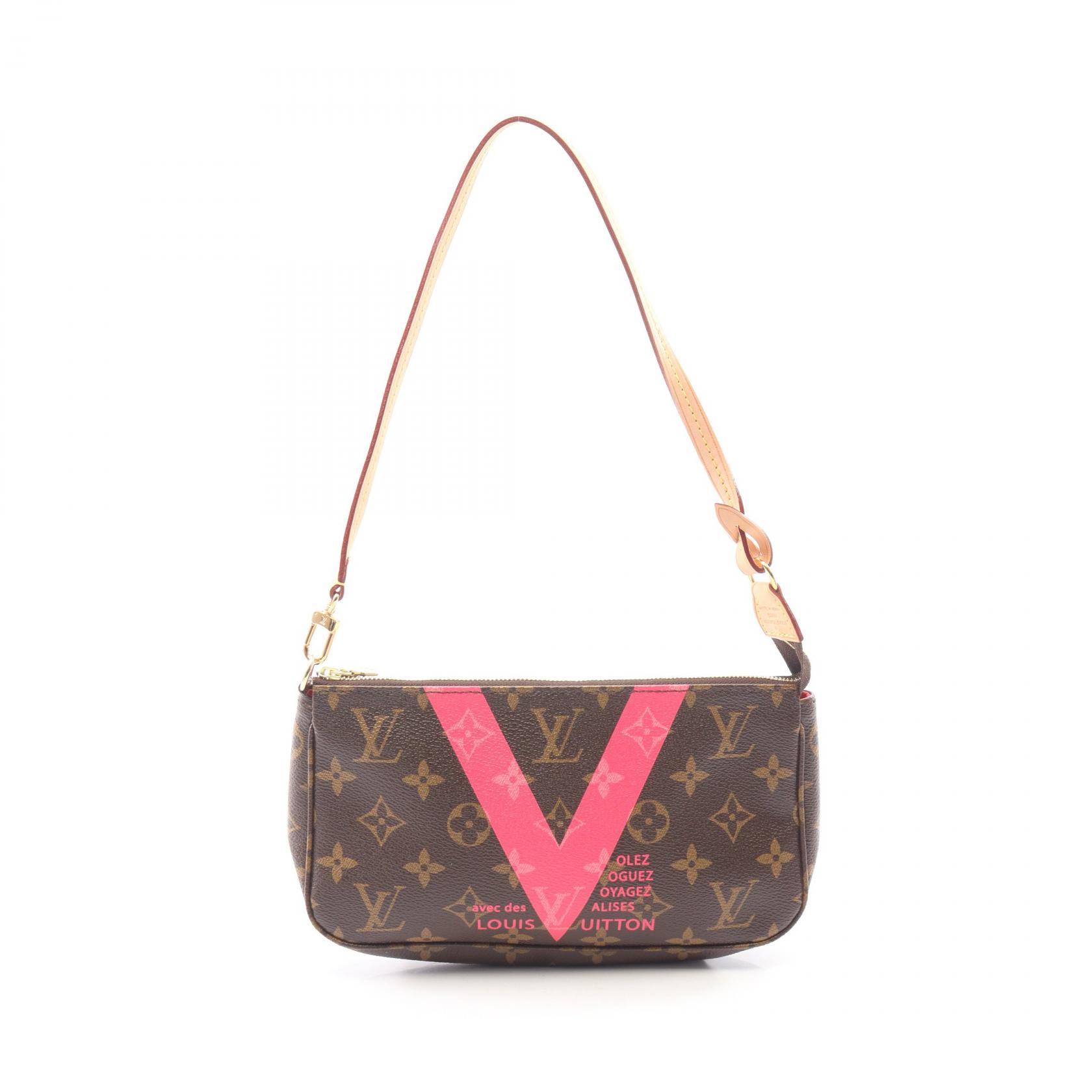 ≪5%OFFクーポン＆まとめ買い10% ～7/26 9:59〆≫ルイ・ヴィトン LOUIS VUITTON ポシェットアクセソワール ハンドバッグ バッグ PVCコーティングキャンバス レザー モノグラム レディース ブラウン系 / ピンク系 M41605 【中古】｜BRANDOFF TOKYO