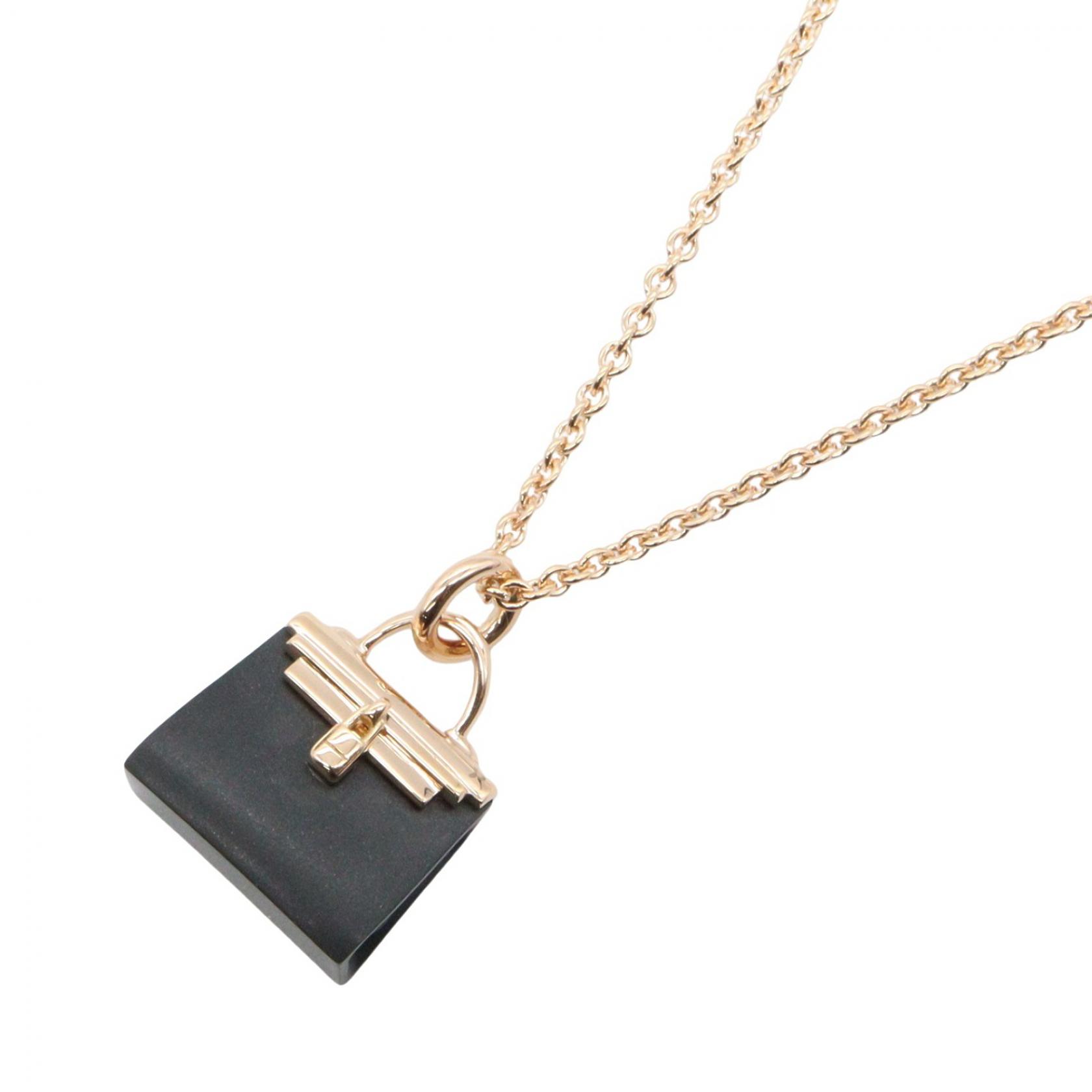 ≪5%OFFクーポン&まとめ買い10% ~7/26 9:59〆≫エルメス HERMES アミュレット ケリーブラックジェイド ネックレス ヒスイ ネックレス ジュエリー K18PG(ピンクゴールド) ブラックジェイド レディース ゴールド系 / ブラック系 【中古】|BRANDOFF TOKYO