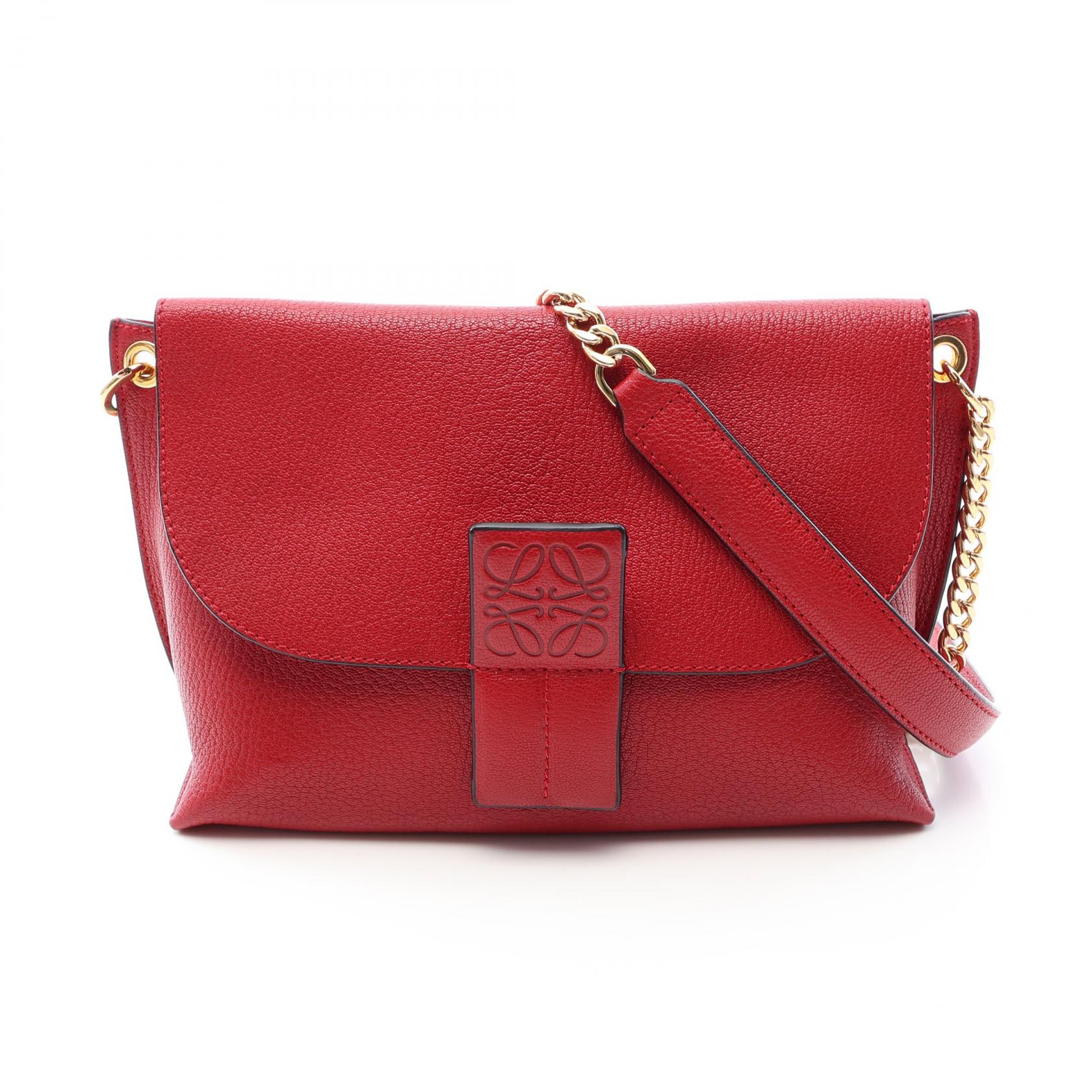 ≪5%OFFクーポン&まとめ買い10% ~7/26 9:59〆≫ロエベ LOEWE アベニュー アナグラム ショルダーバッグ バッグ レザー レディース レッド系 【中古】|BRANDOFF TOKYO