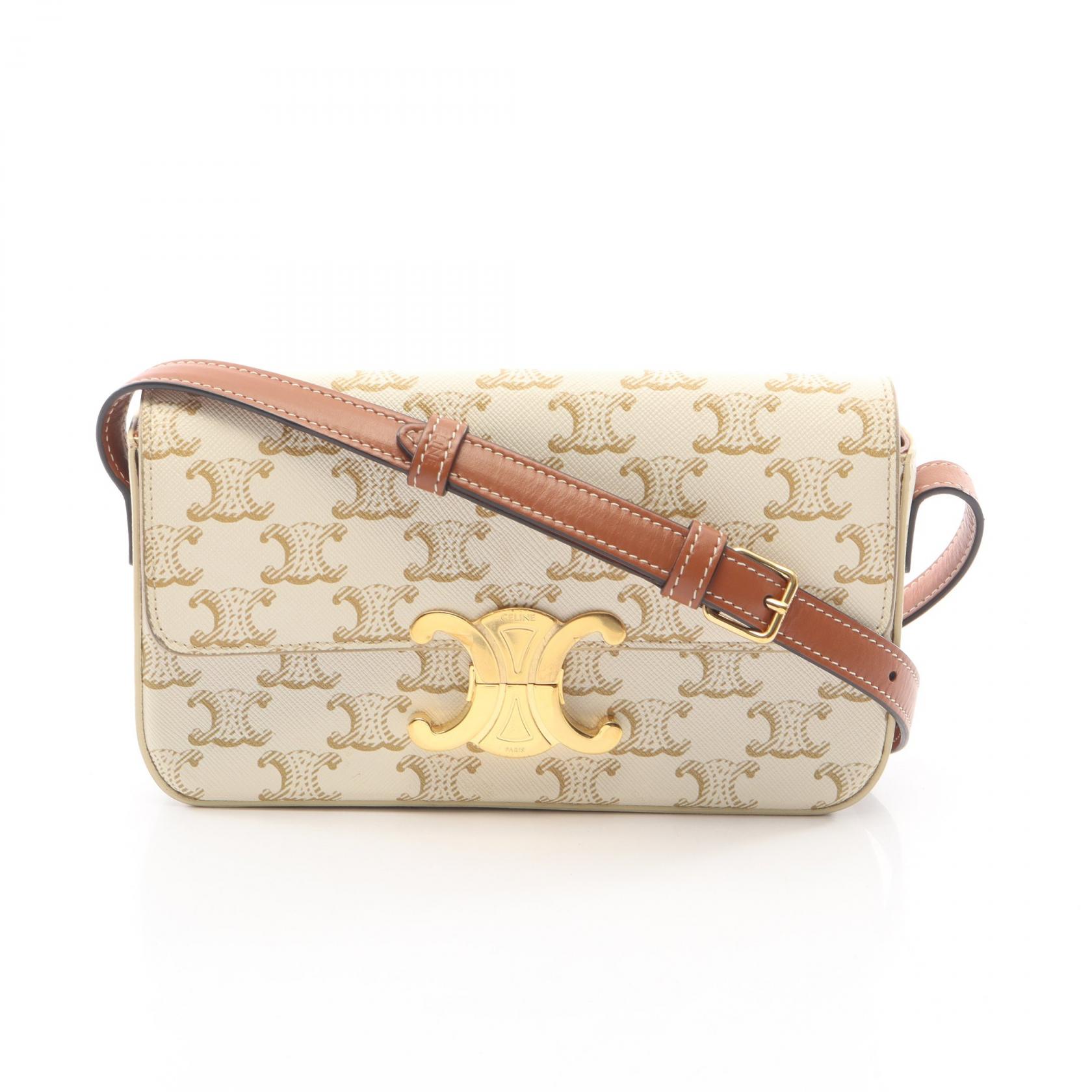 ≪5%OFFクーポン&まとめ買い10% ~7/26 9:59〆≫セリーヌ CELINE クロード トリオンフ ショルダーバッグ バッグ PVCコーティングキャンバス レザー レディース ホワイト系 / ブラウン系 194142 【中古】|BRANDOFF TOKYO