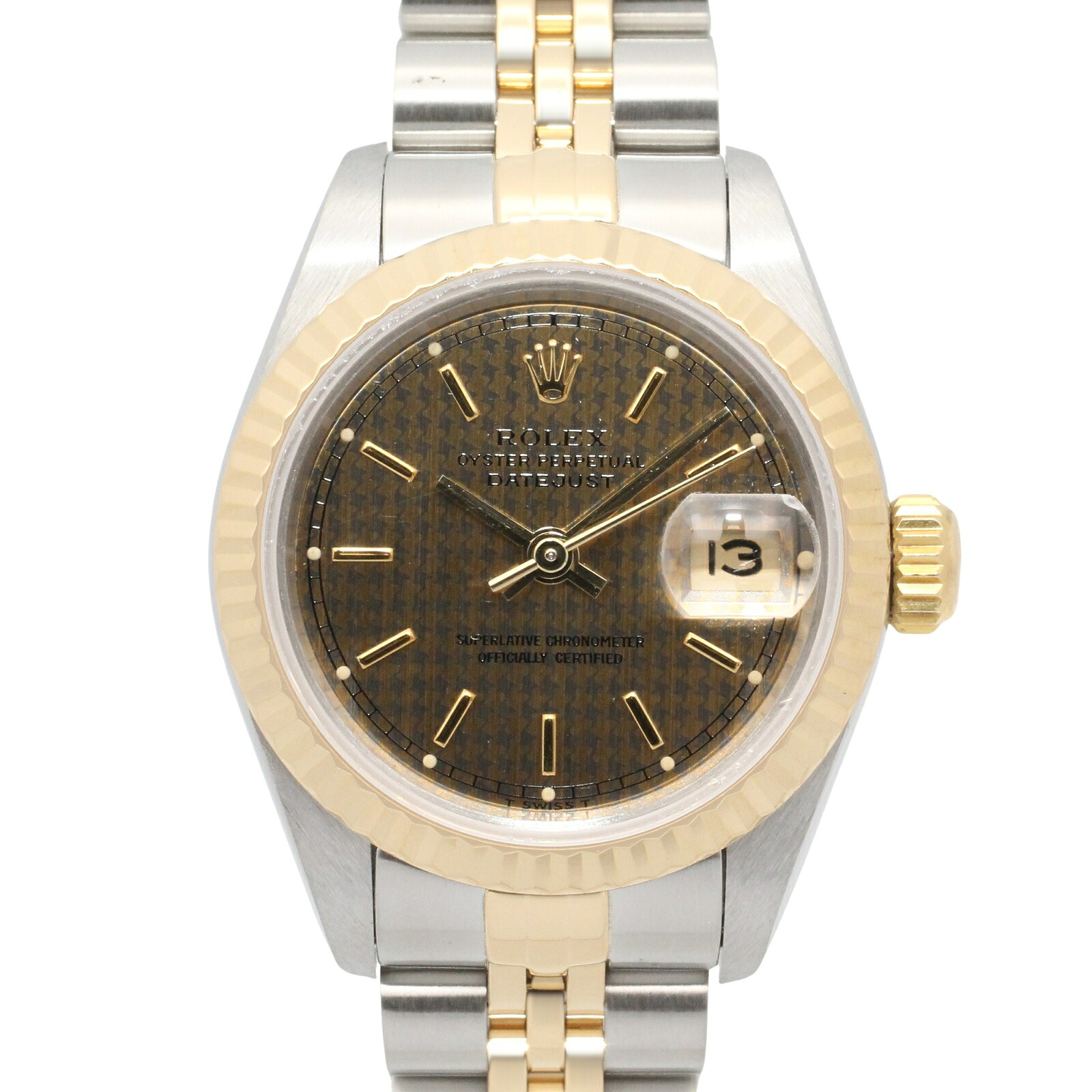 ≪5%OFFクーポン&まとめ買い10% ~7/26 9:59〆≫ロレックス ROLEX デイトジャスト T番 千鳥格子 腕時計 時計 K18(イエローゴールド) ステンレススチール レディース ゴールド系 シャンパン/ハウンズトゥース/バー 69173 【中古】|BRANDOFF TOKYO