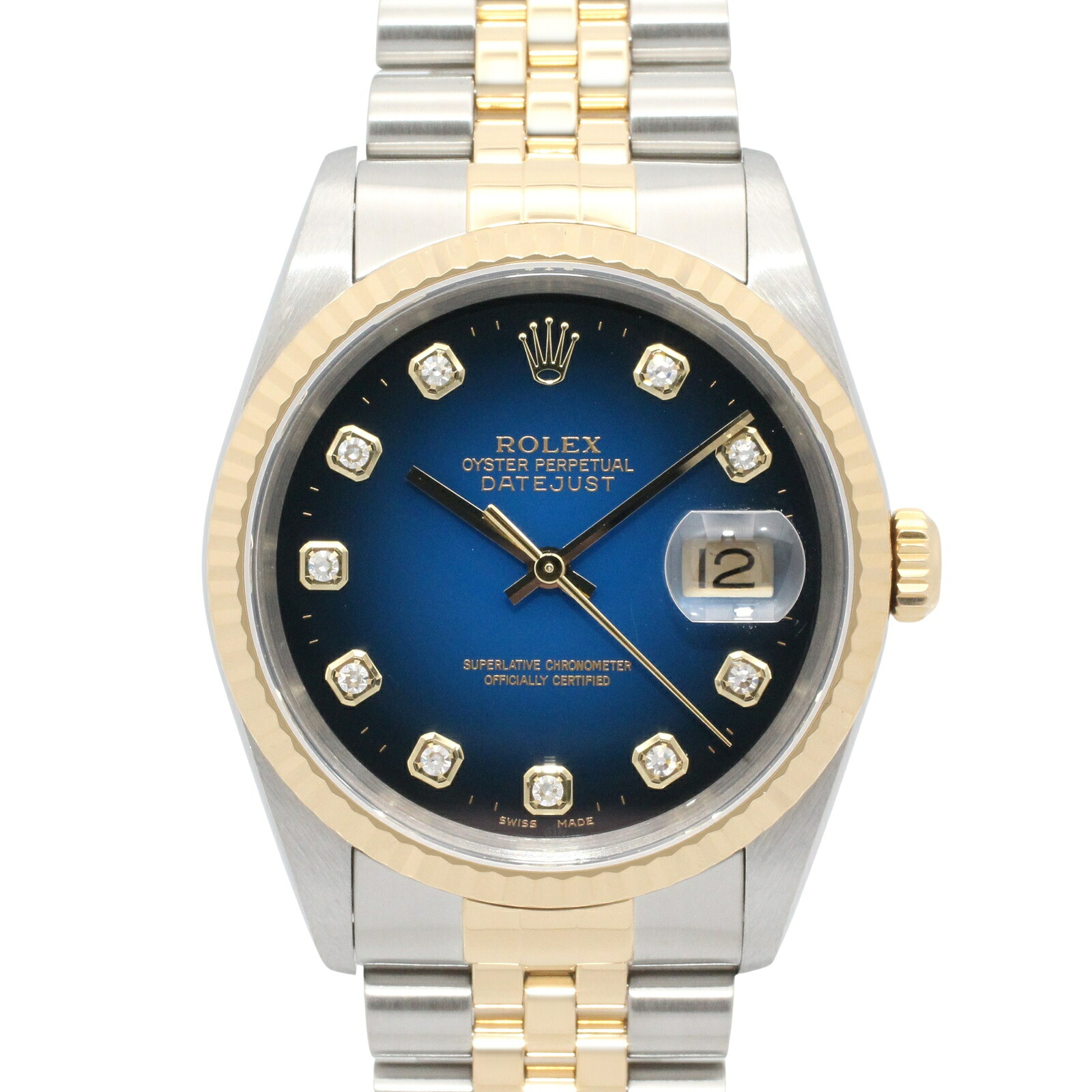 ≪5%OFFクーポン＆まとめ買い10% ～7/26 9:59〆≫ロレックス ROLEX デイトジャスト 10Pダイヤ Y番 腕時計 時計 K18（イエローゴールド） ステンレススチール ダイヤモンド メンズ ブルー系 ブルーグラデーション/新ダイヤ 16233G 【中古】｜BRANDOFF TOKYO
