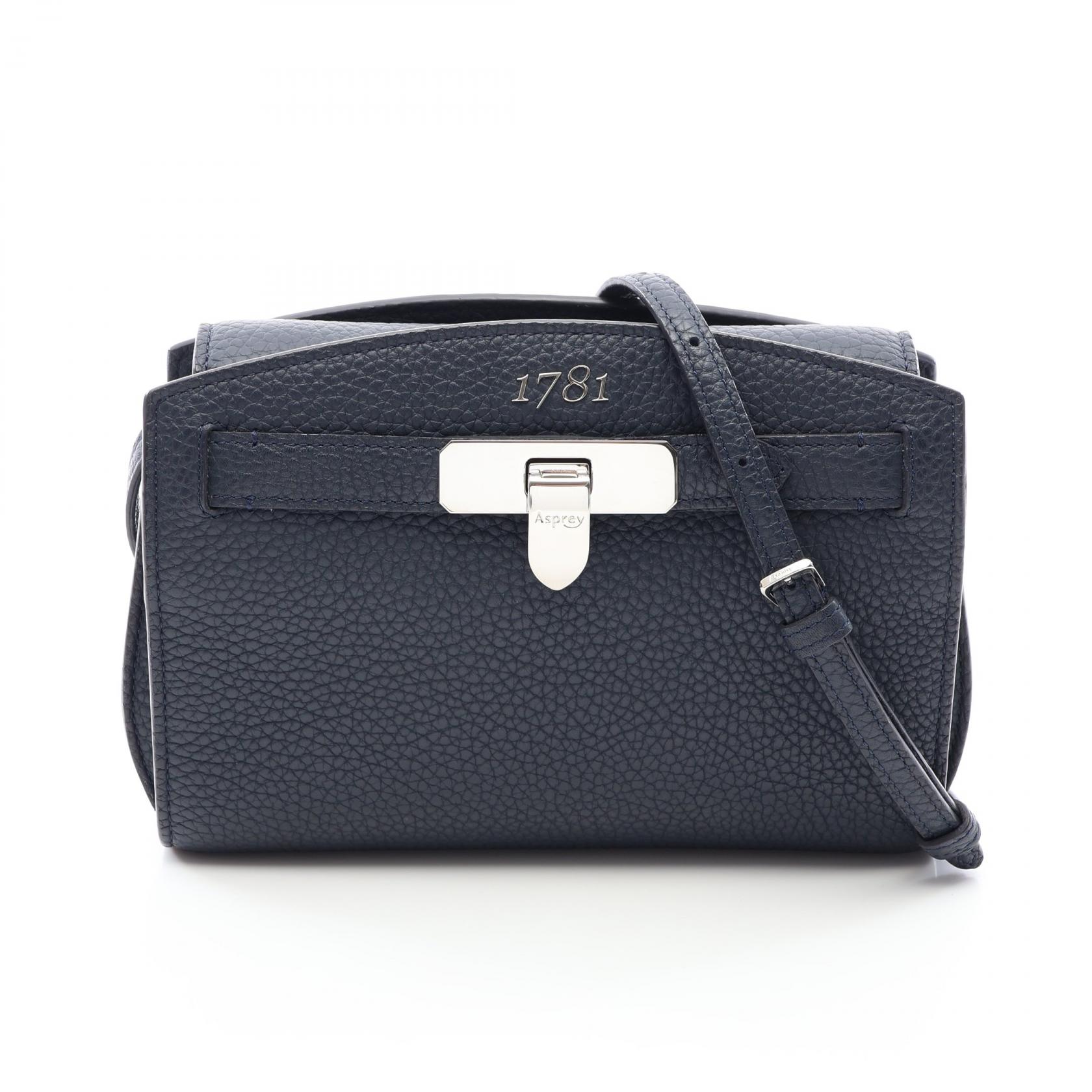≪5%OFFクーポン＆まとめ買い10% ～7/26 9:59〆≫アスプレイ Asprey 1781 ポシェット ショルダーバッグ バッグ レザー レディース ネイビー系 【中古】｜BRANDOFF TOKYO