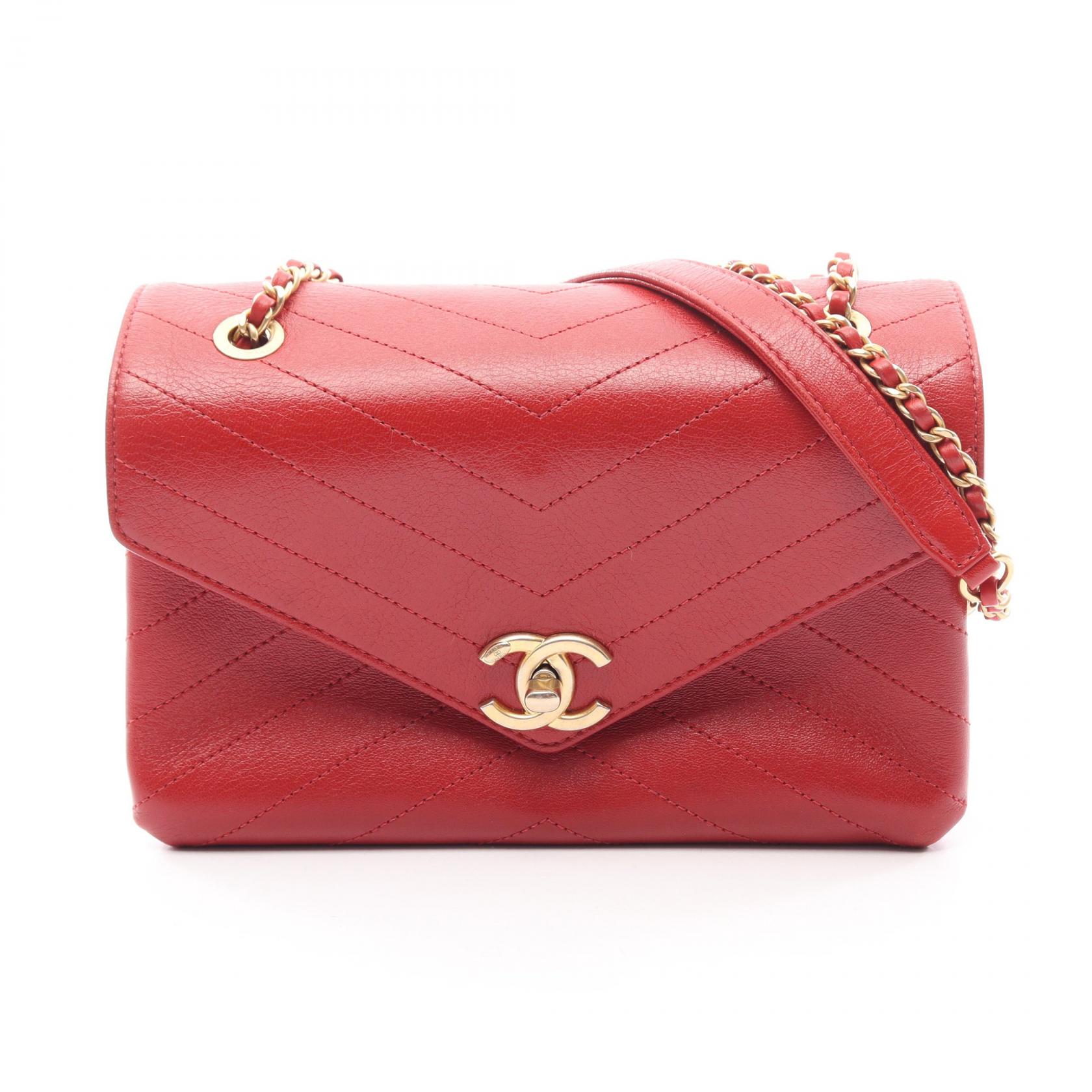 シャネル CHANEL シェブロン Vステッチ ショルダーバッグ バッグ レザー レディース レッド系 【中古】|BRANDOFF TOKYO