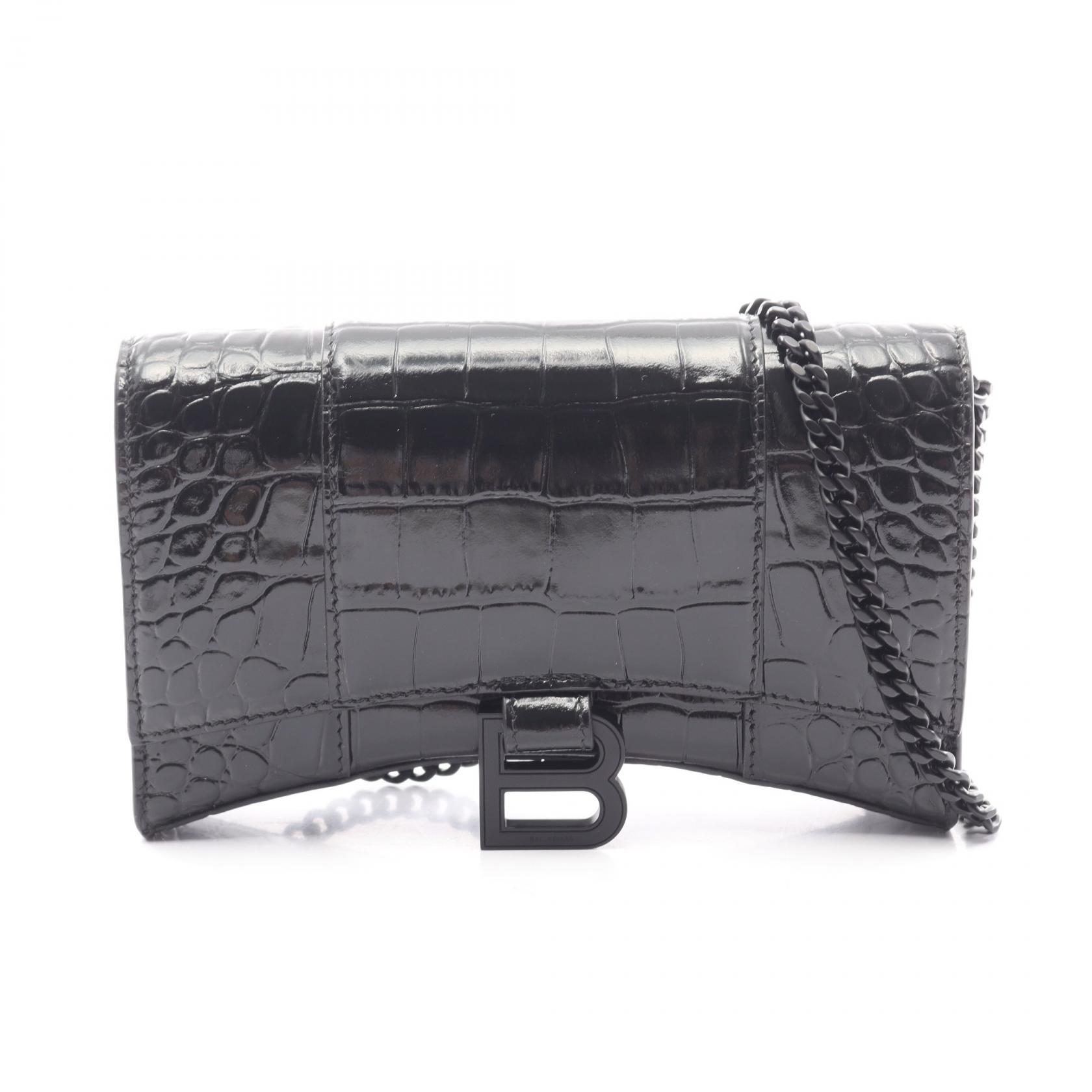 ≪5%OFFクーポン＆まとめ買い10% ～7/26 9:59〆≫バレンシアガ BALENCIAGA アワーグラス 型押し ショルダーバッグ バッグ レザー レディース ブラック系 656050 【中古】｜BRANDOFF TOKYO