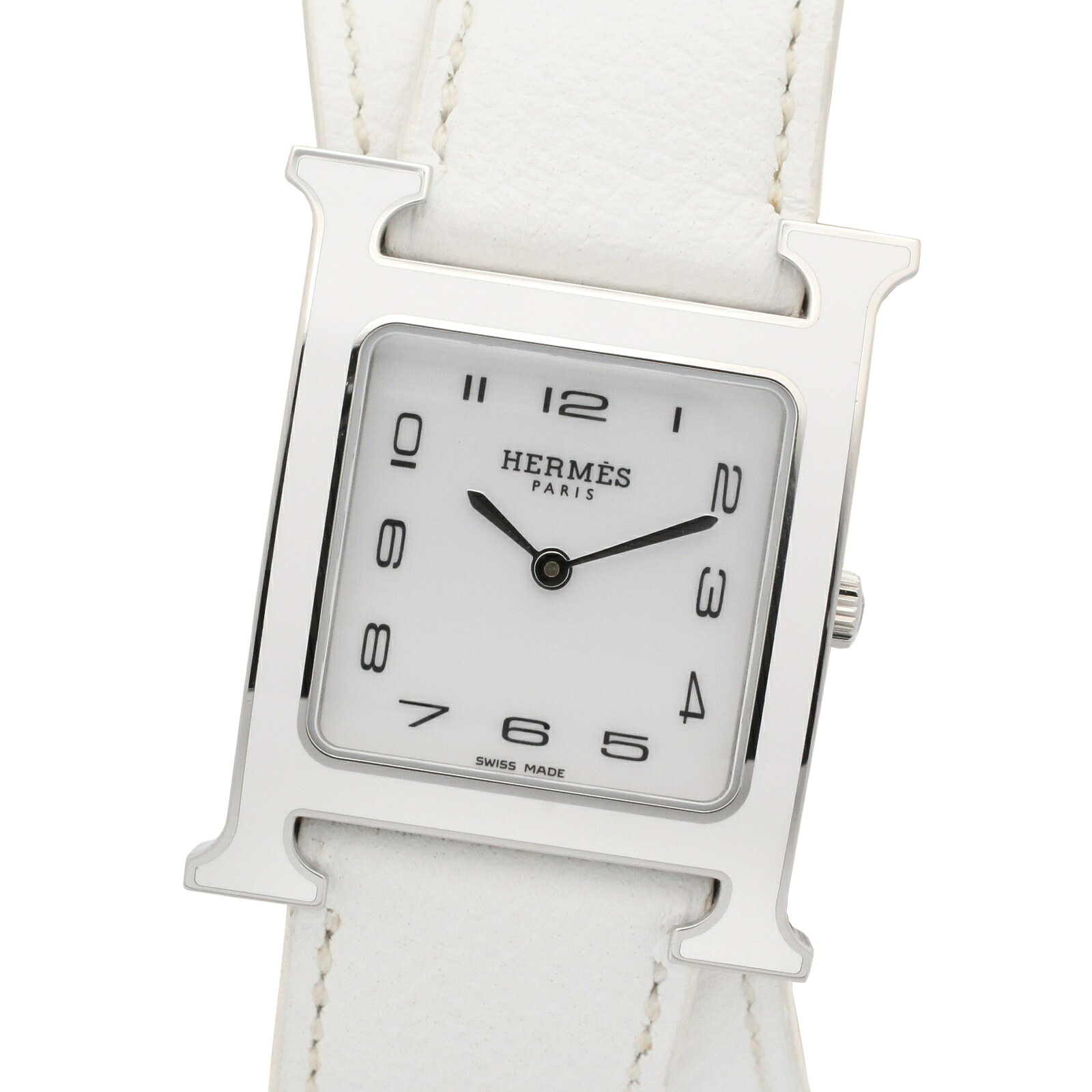 ≪5%OFFクーポン＆まとめ買い10% ～7/26 9:59〆≫エルメス HERMES Hウォッチ ドゥブルトゥール 腕時計 時計 ステンレススチール レザーベルト レディース ホワイト系 HH1.520 【中古】｜BRANDOFF TOKYO