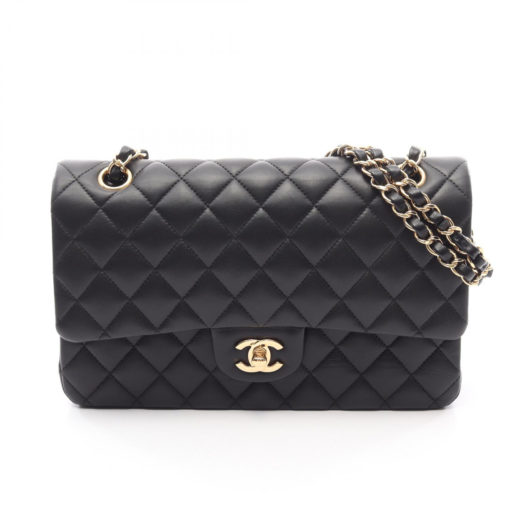 ≪5%OFFクーポン＆まとめ買い10% ～7/26 9:59〆≫シャネル CHANEL マトラッセ Wフラップ ショルダーバッグ バッグ ラムスキン（羊革） レディース ブラック系 A01112 【中古】｜BRANDOFF TOKYO