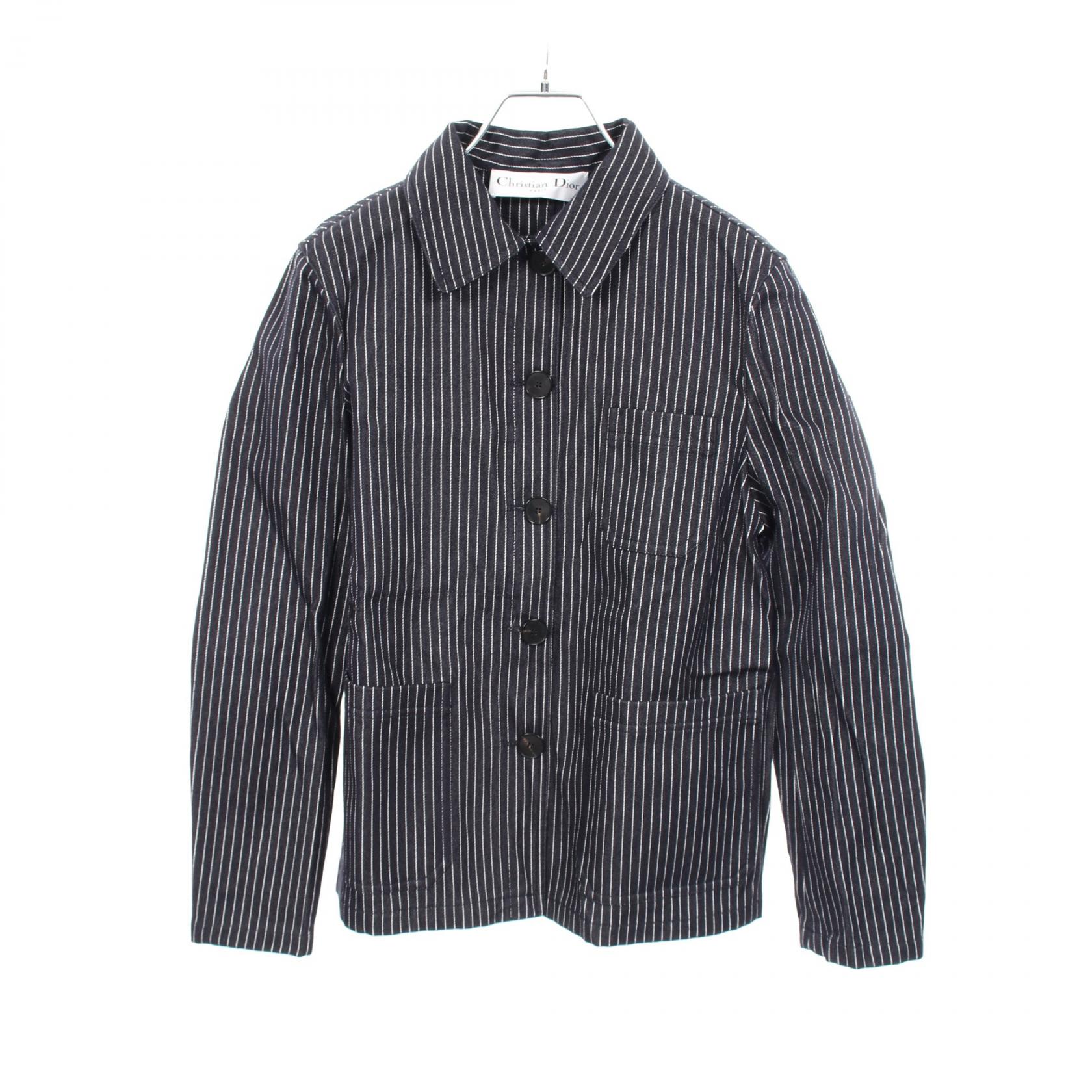 ≪5%OFFクーポン＆まとめ買い10% ～7/26 9:59〆≫クリスチャンディオール Christian Dior BEE刺繍 ストライプ シャツ 衣料品 アウター シルク コットン レディース ネイビー系 【中古】｜BRANDOFF TOKYO
