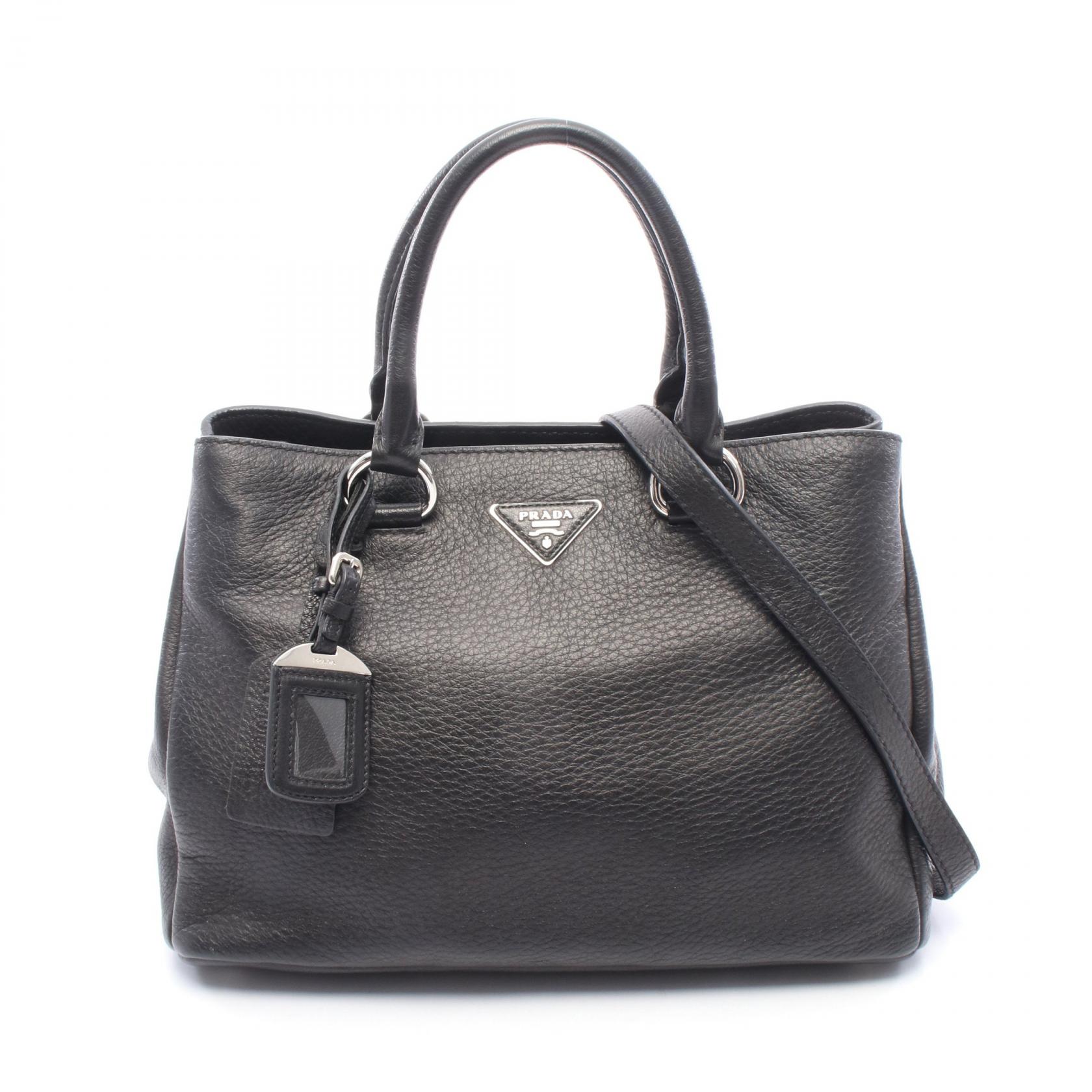 ≪5%OFFクーポン&まとめ買い10% ~7/26 9:59〆≫プラダ PRADA 三角プレート 2WAY ハンドバッグ バッグ レザー レディース ブラック系 【中古】|BRANDOFF TOKYO
