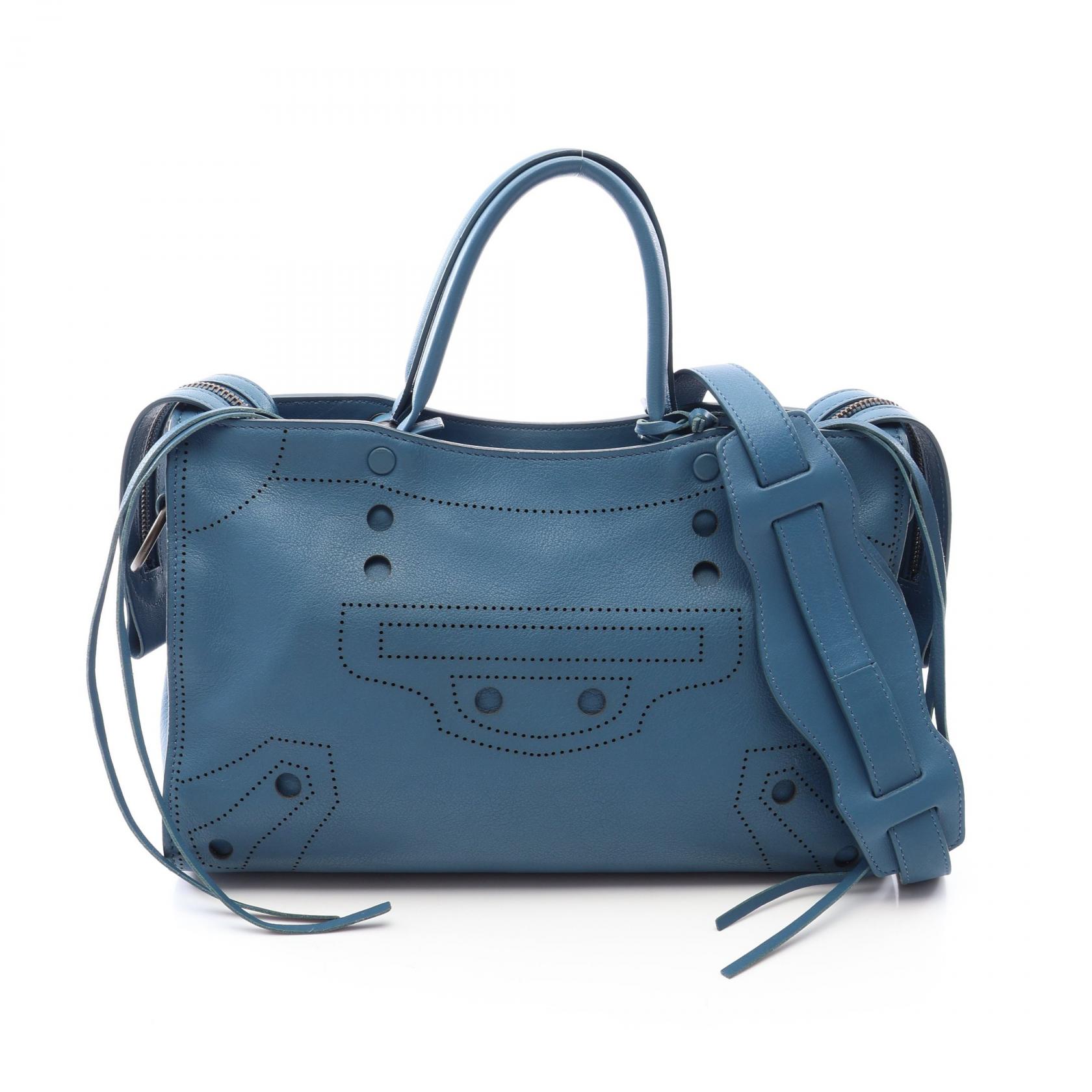 ≪5%OFFクーポン&まとめ買い10% ~7/26 9:59〆≫バレンシアガ BALENCIAGA BLACKOUT CITY S ブラックアウト シティ S 2WAY ハンドバッグ バッグ レザー レディース ブルー系 【中古】|BRANDOFF TOKYO