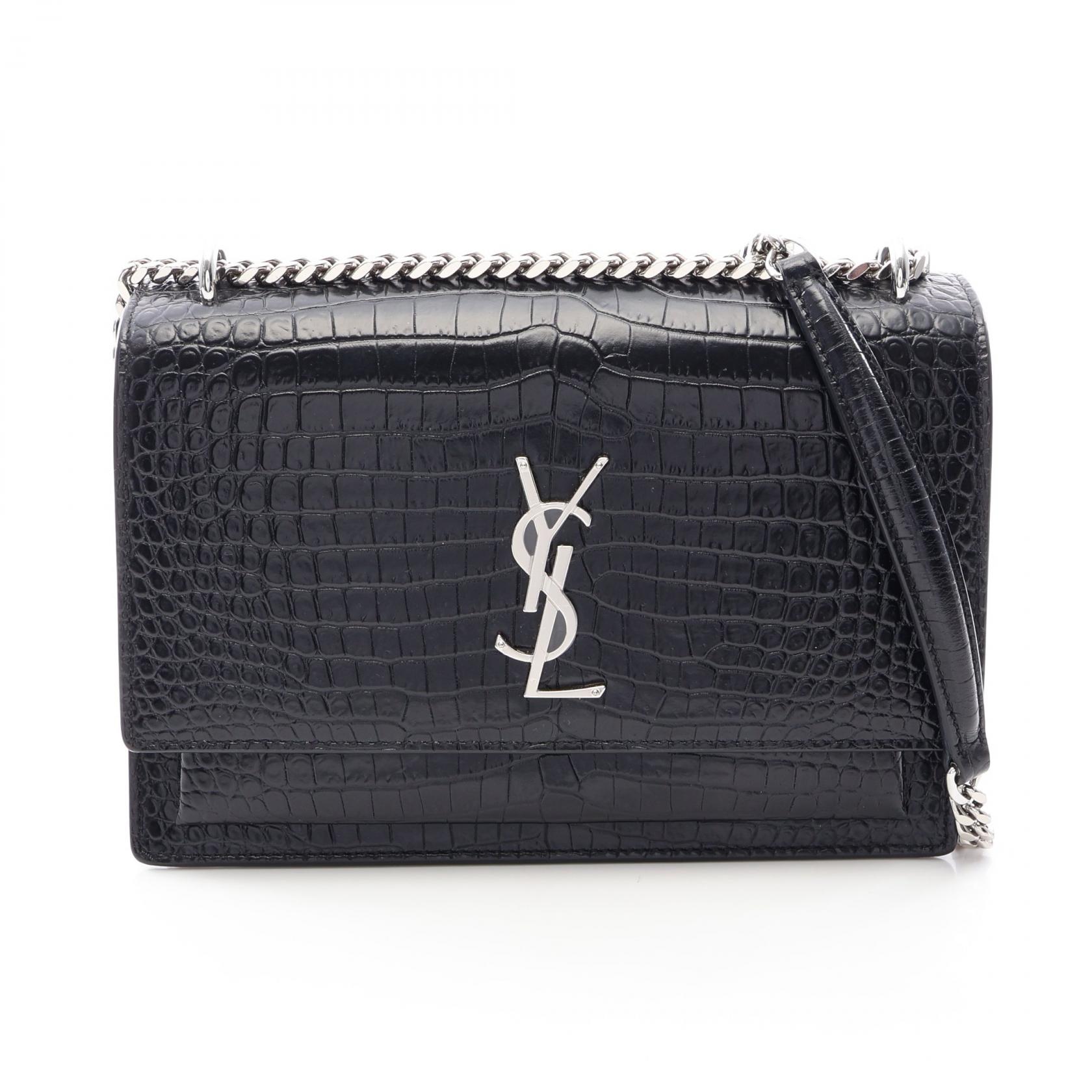 ≪5%OFFクーポン&まとめ買い10% ~7/26 9:59〆≫サンローランパリ SAINT LAURENT PARIS サンセット ミディアム クロコ型押し ショルダーバッグ バッグ レザー レディース ブラック系 【中古】|BRANDOFF TOKYO