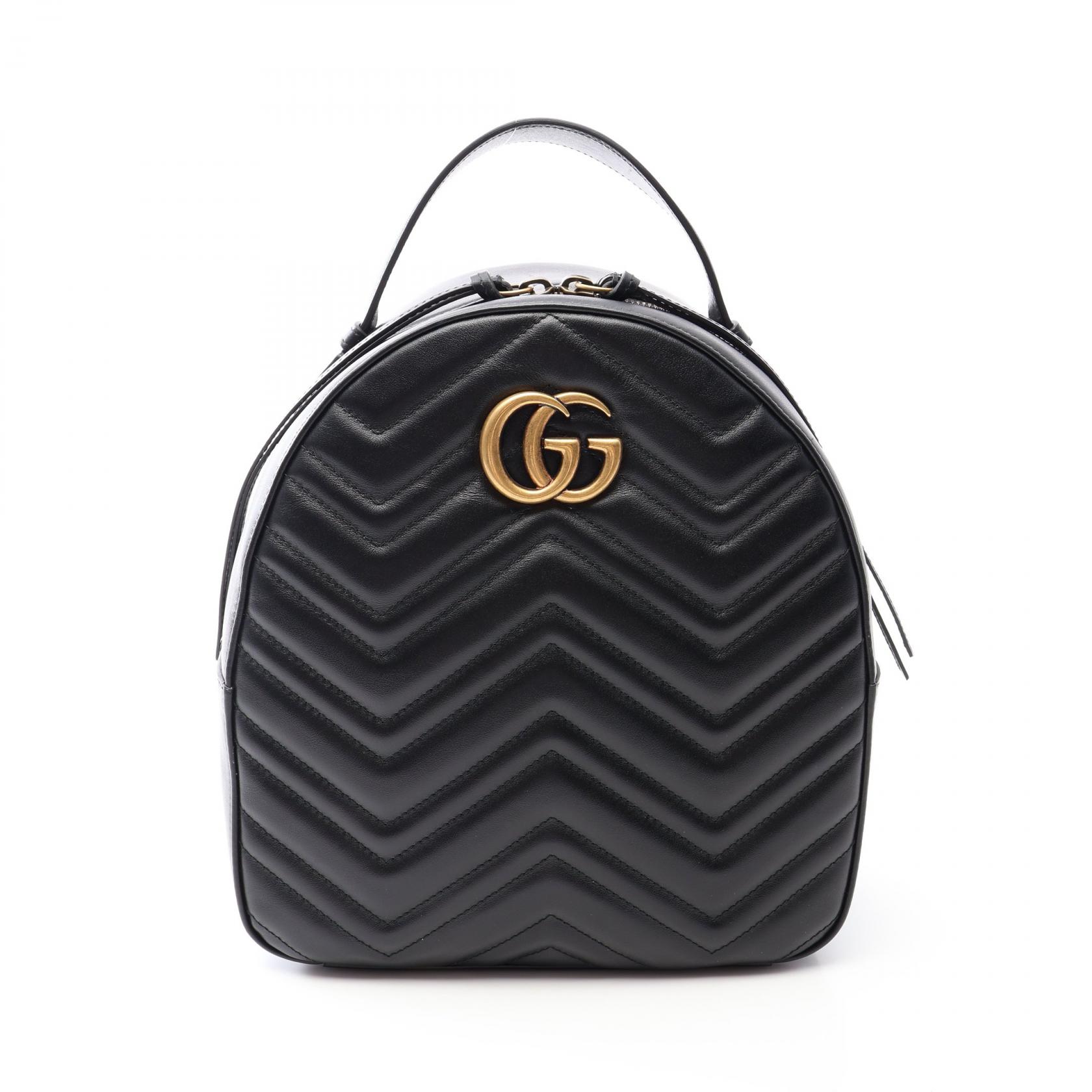 ≪5%OFFクーポン＆まとめ買い10% ～7/26 9:59〆≫グッチ GUCCI GGマーモント リュックサック バックパック バッグ レザー レディース ブラック系 476671 【中古】｜BRANDOFF TOKYO