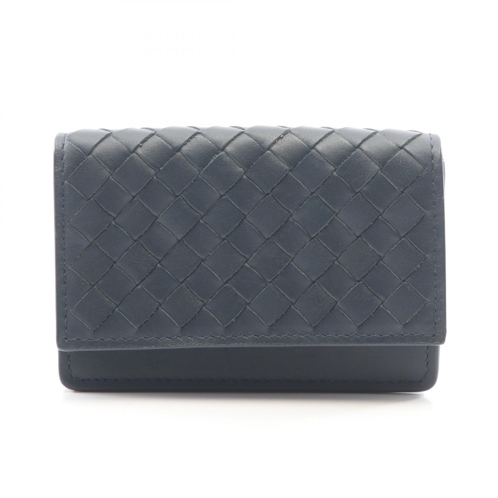 ≪5%OFFクーポン＆まとめ買い10% ～7/26 9:59〆≫ボッテガヴェネタ BOTTEGA VENETA イントレチャート 名刺入れ 名刺入れ アクセサリー レザー メンズ ネイビー系 【中古】｜BRANDOFF TOKYO