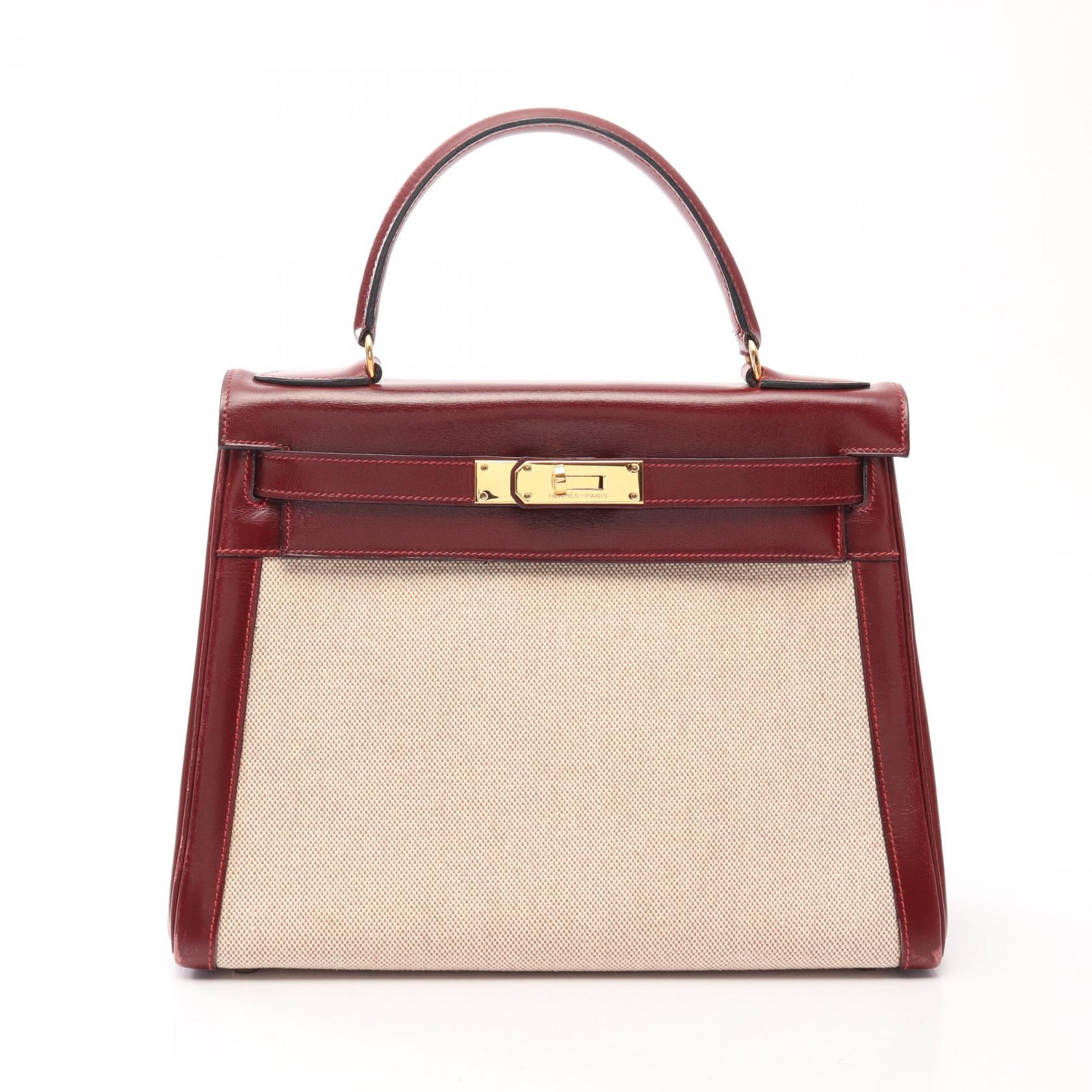 ≪5%OFFクーポン&まとめ買い10% ~7/26 9:59〆≫エルメス HERMES ケリー28 エクリュ/ルージュアッシュ ハンドバッグ バッグ トワルアッシュ/ボックスカーフ レディース ベージュ系 / ボルドー系 【中古】|BRANDOFF TOKYO
