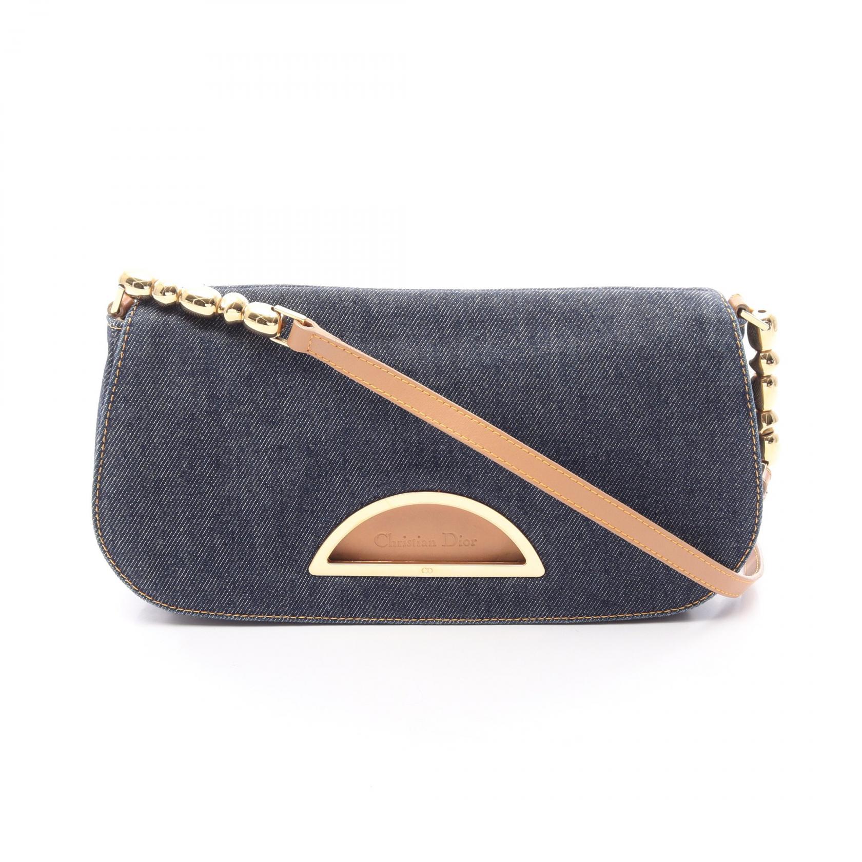 ≪5%OFFクーポン＆まとめ買い10% ～7/26 9:59〆≫ディオール Dior マリスパール ショルダーバッグ バッグ デニム レザー レディース ネイビー系 / ベージュ系 【中古】｜BRANDOFF TOKYO