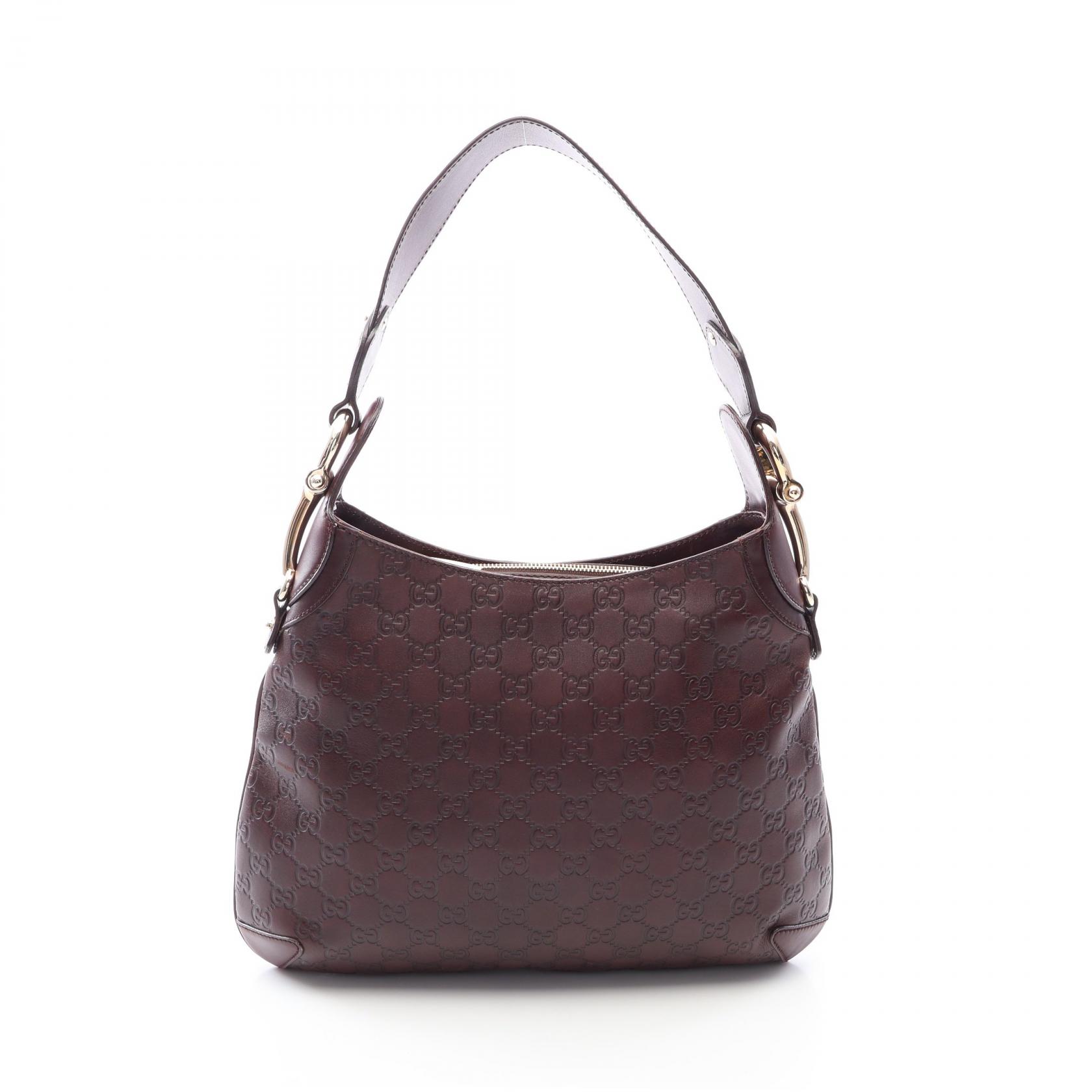 ≪5%OFFクーポン＆まとめ買い10% ～7/26 9:59〆≫グッチ GUCCI ホースビット グッチシマ ショルダーバッグ バッグ レザー レディース ブラウン系 145826 【中古】｜BRANDOFF TOKYO