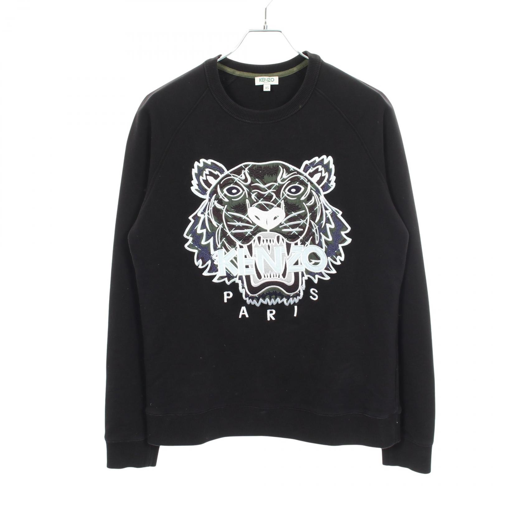 ≪5%OFFクーポン＆まとめ買い10% ～7/26 9:59〆≫ケンゾー KENZO タイガー ロゴ 刺繍 スウェット 衣料品 トップス コットン メンズ ブラック系 【中古】｜BRANDOFF TOKYO