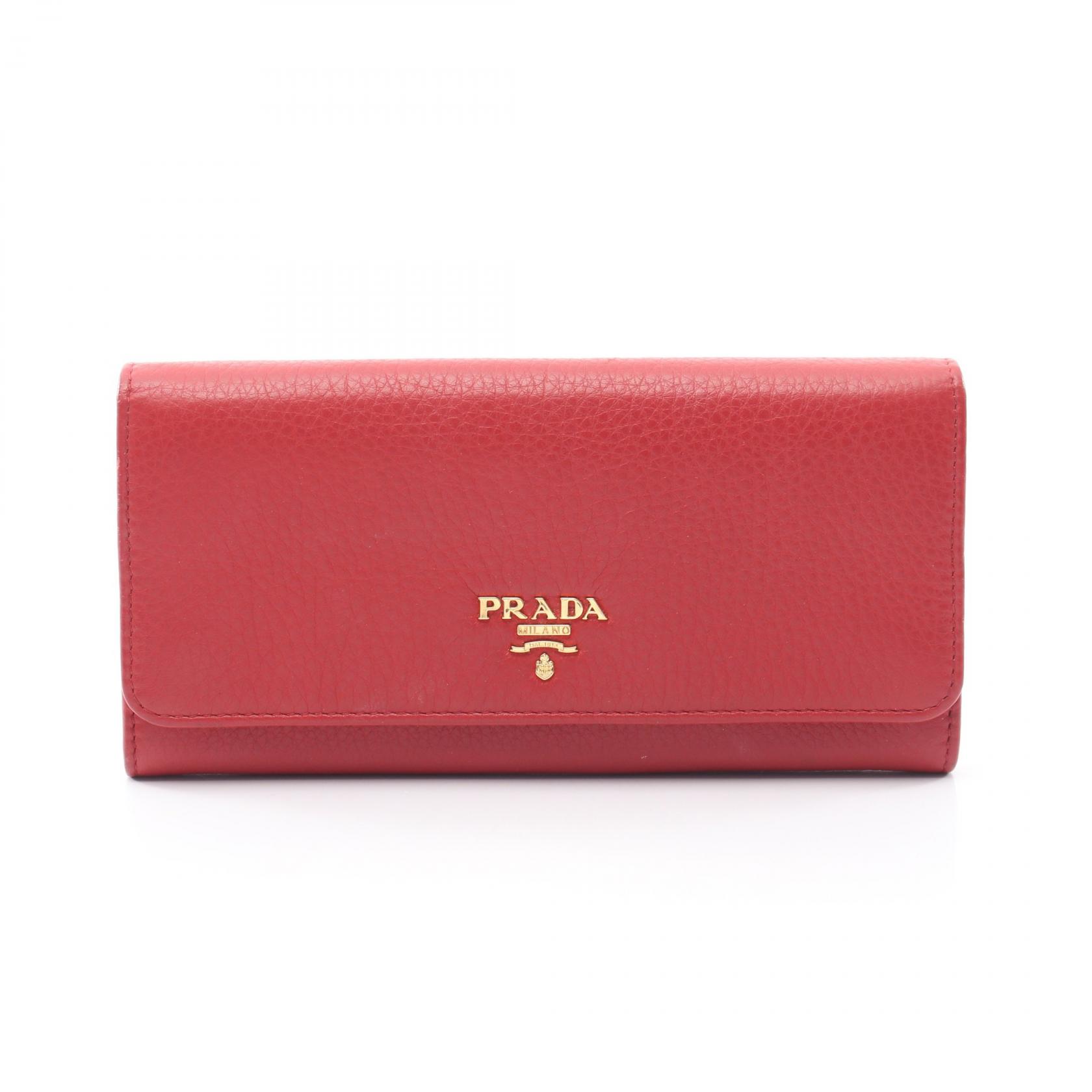 ≪5%OFFクーポン&まとめ買い10% ~7/26 9:59〆≫プラダ PRADA 二つ折り長財布 財布 レザー レディース レッド系 【中古】|BRANDOFF TOKYO
