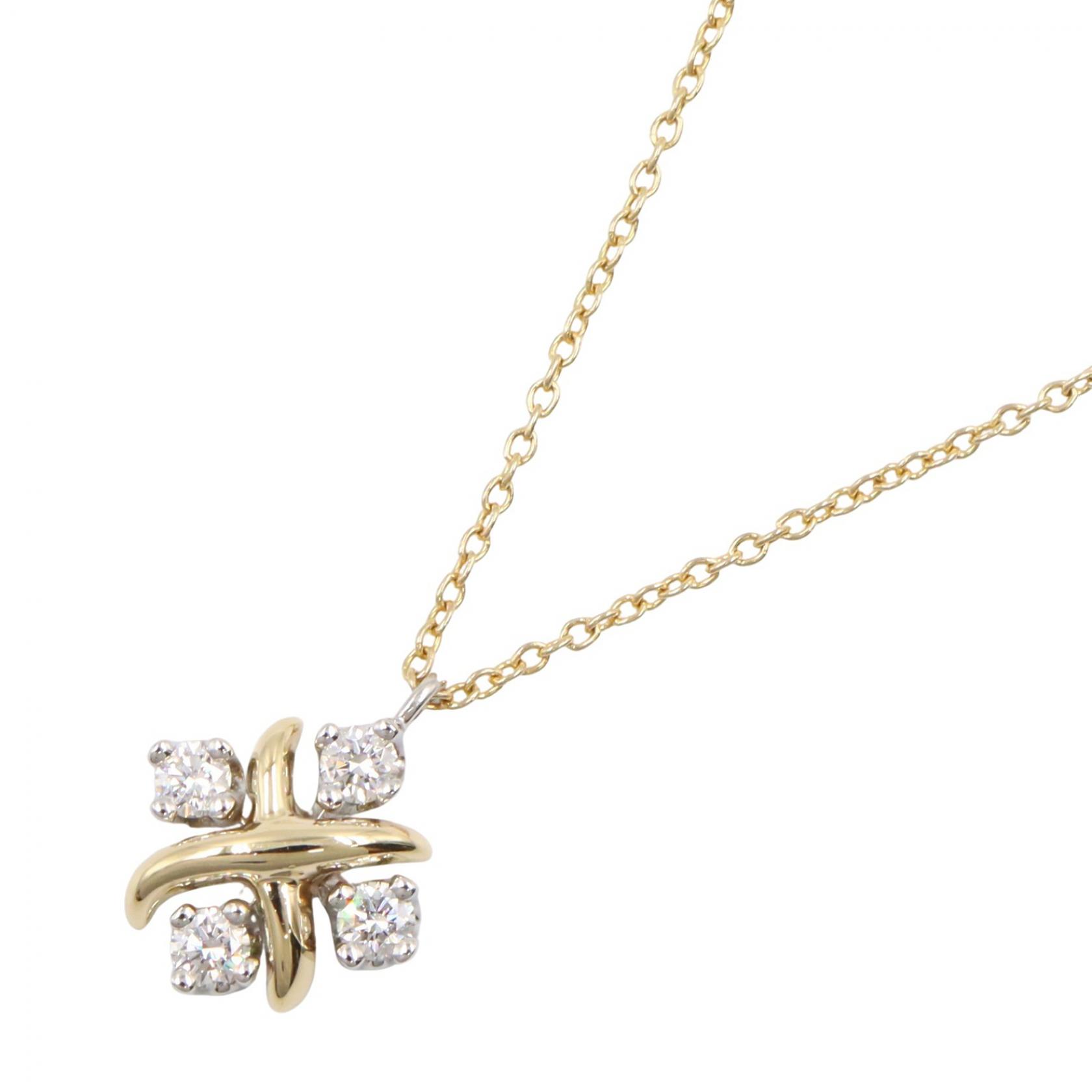 ≪5%OFFクーポン＆まとめ買い10% ～7/26 9:59〆≫ティファニー TIFFANY＆CO ジャンシュランバージェ 4PD ネックレス ネックレス ジュエリー K18（イエローゴールド） Pt950プラチナ ダイヤモンド レディース ゴールド系 / シルバー系 / クリア系 【中古】｜BRANDOFF TOKYO