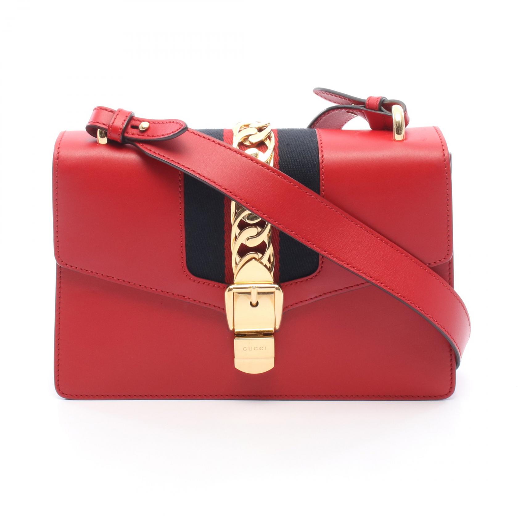 ≪5%OFFクーポン＆まとめ買い10% ～7/26 9:59〆≫グッチ GUCCI シルヴィ スモール ウェブライン ショルダーバッグ バッグ レザー レディース レッド系 4218821 【中古】｜BRANDOFF TOKYO