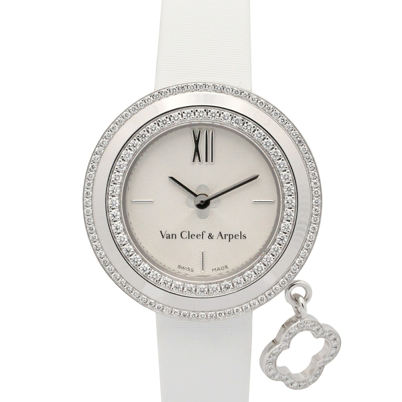 ≪5%OFFクーポン&まとめ買い10% ~7/26 9:59〆≫ヴァンクリーフ&アーペル Van Cleef & Arpels チャーム ミニ ウォッチ 腕時計 時計 K18WG(ホワイトゴールド) レザーベルト ダイヤモンド レディース シルバー系 VCARO29A00 【中古】|BRANDOFF TOKYO
