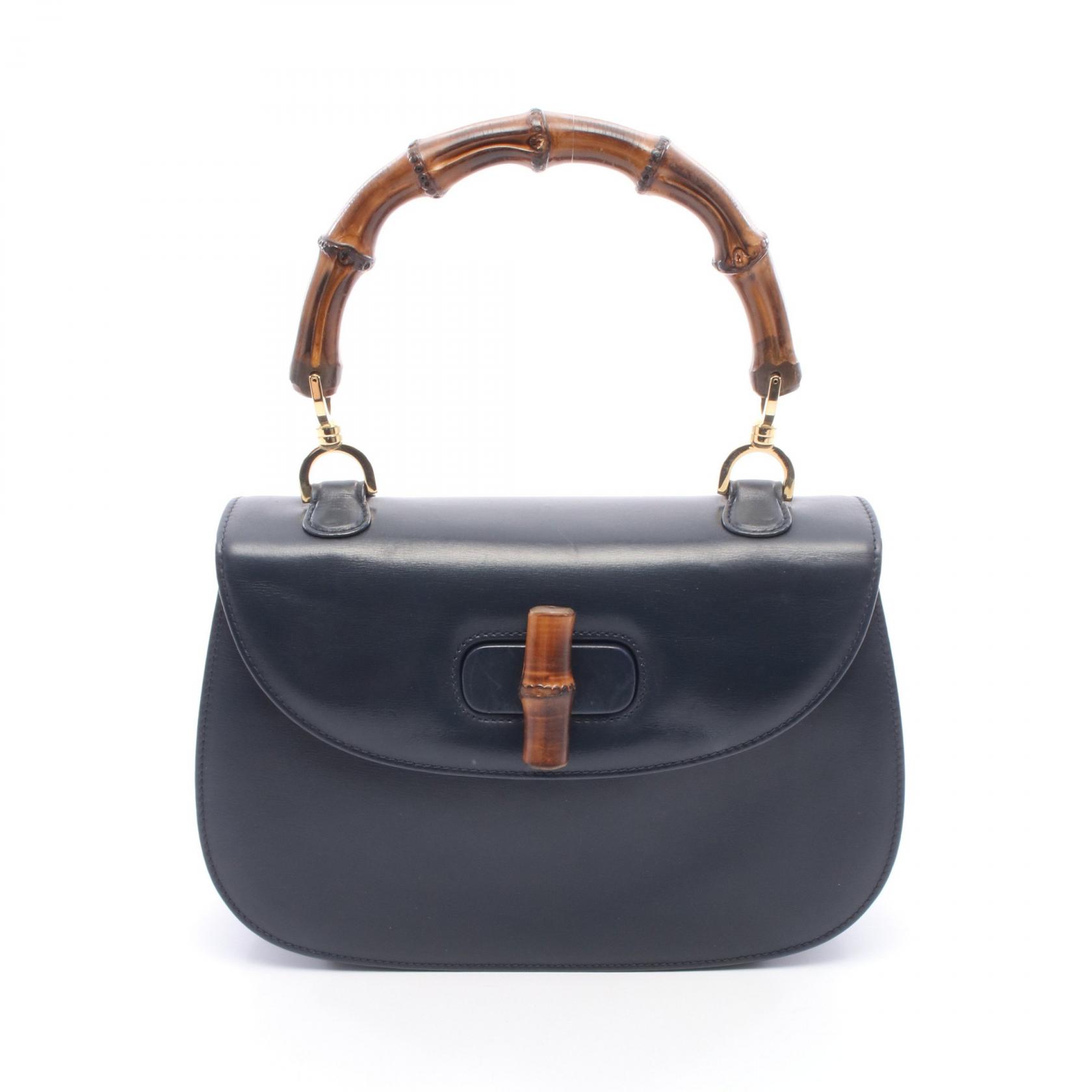≪5%OFFクーポン＆まとめ買い10% ～7/26 9:59〆≫グッチ GUCCI バンブー ハンドバッグ バッグ レザー レディース ネイビー系 000460633 【中古】｜BRANDOFF TOKYO