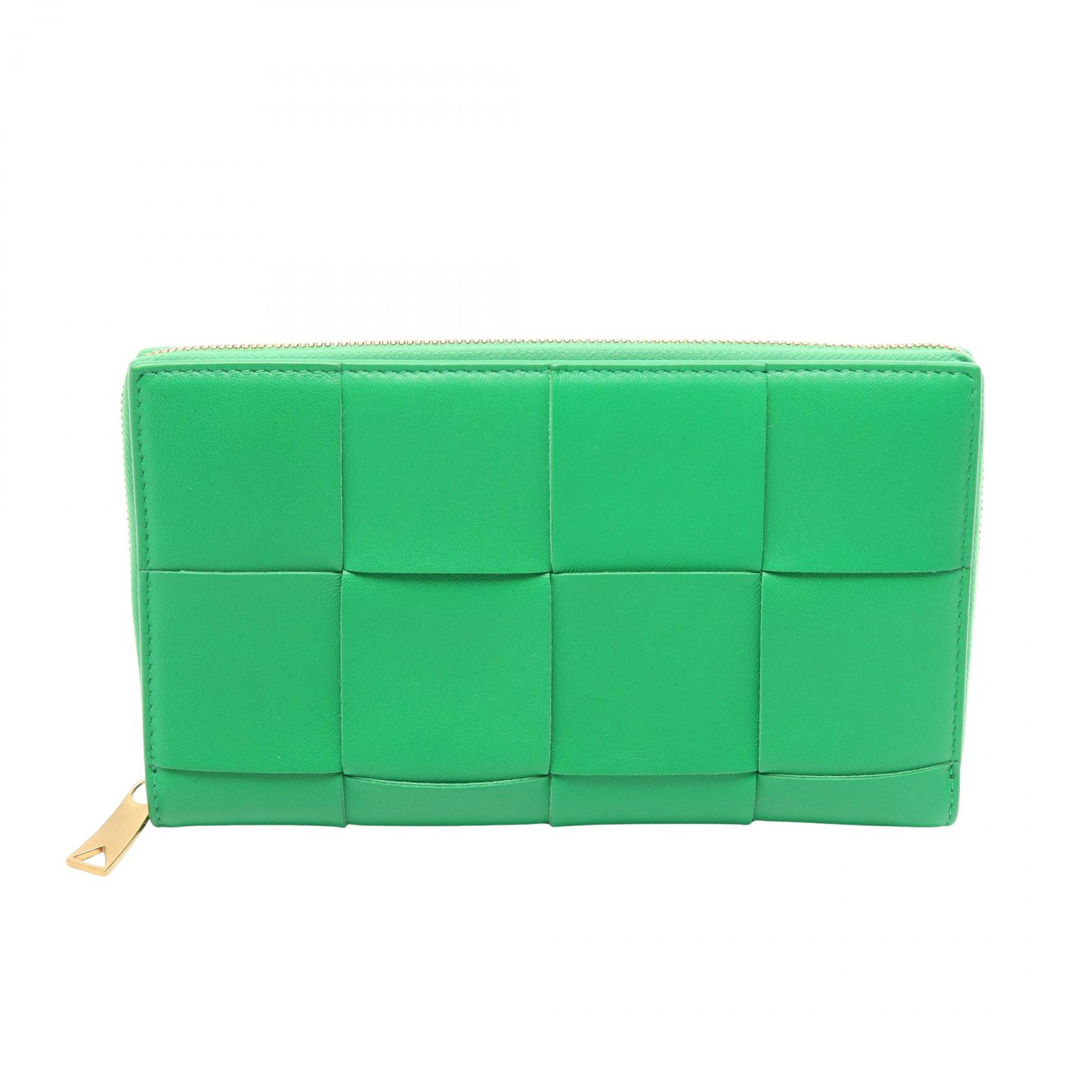ボッテガヴェネタ BOTTEGA VENETA ジップアラウンドウォレット マキシイントレチャート ラウンド長財布 財布 レザー レディース グリーン系 【中古】｜BRANDOFF TOKYO