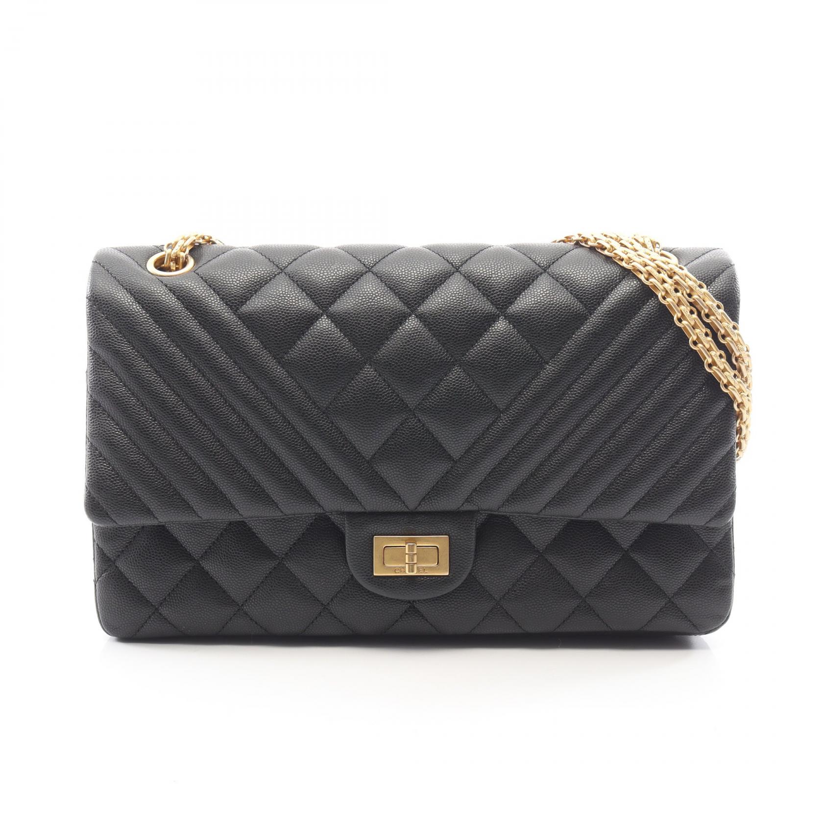 ≪5%OFFクーポン&まとめ買い10% ~7/26 9:59〆≫シャネル CHANEL 2.55 マトラッセ Vステッチ Wフラップ ショルダーバッグ バッグ キャビアスキン(グレインドカーフ) レディース ブラック系 【中古】|BRANDOFF TOKYO