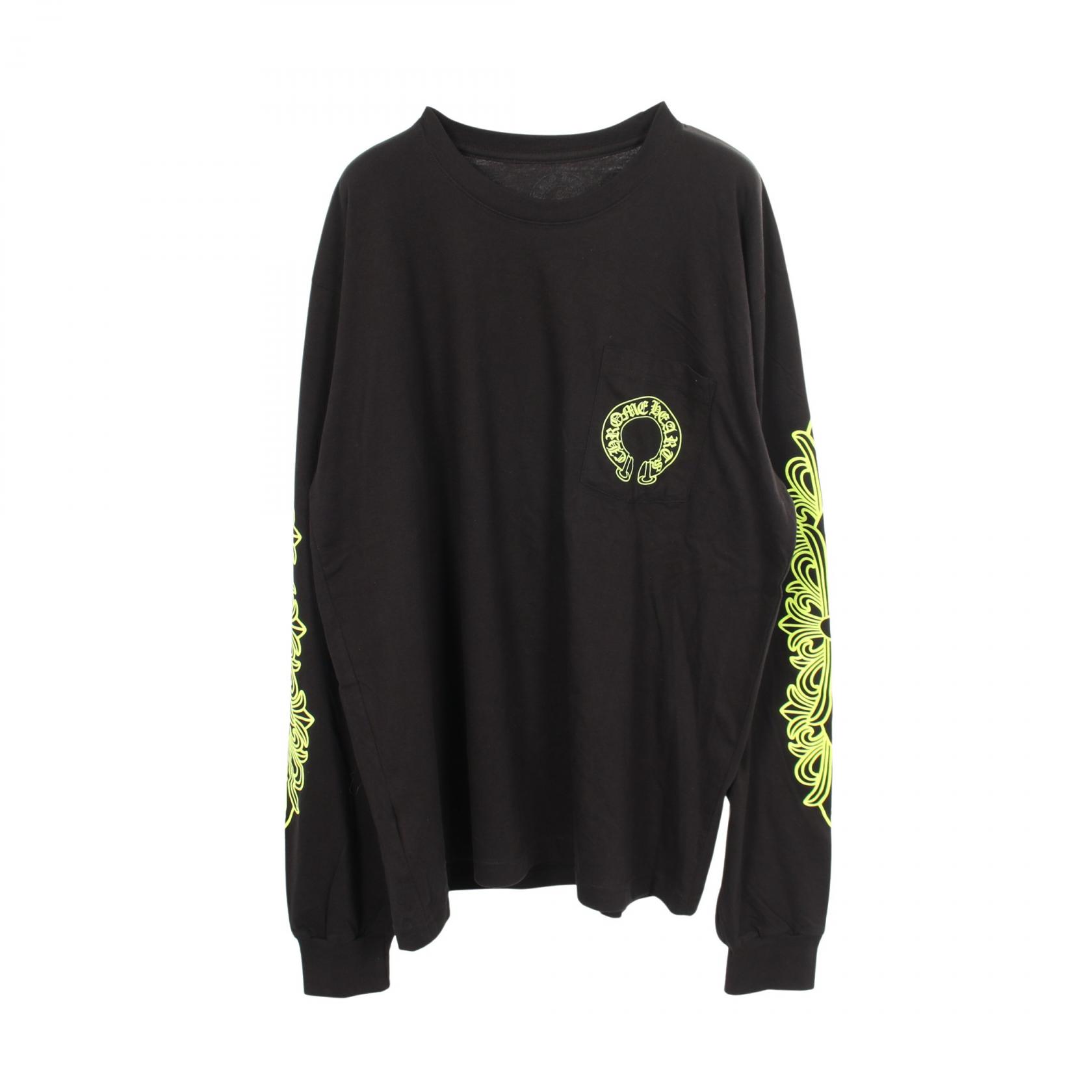 ≪5%OFFクーポン＆まとめ買い10% ～7/26 9:59〆≫クロムハーツ CHROME HEARTS フローラルクロス ホースシュー 長袖Tシャツ 衣料品 トップス コットン メンズ ブラック系 / イエロー系 【中古】｜BRANDOFF TOKYO