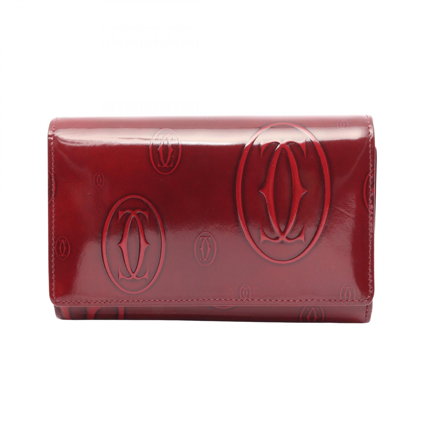 ≪5%OFFクーポン＆まとめ買い10% ～7/26 9:59〆≫カルティエ CARTIER ハッピーバースデー 二つ折り財布 財布 パテントレザー レディース ボルドー系 L3000347 【中古】｜BRANDOFF TOKYO