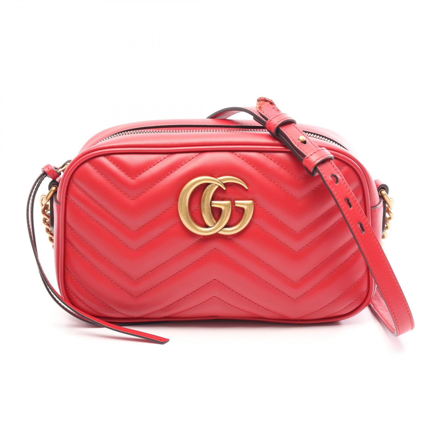 ≪5%OFFクーポン&まとめ買い10% ~7/26 9:59〆≫グッチ GUCCI GGマーモント ショルダーバッグ バッグ レザー レディース レッド系 447632 【中古】|BRANDOFF TOKYO