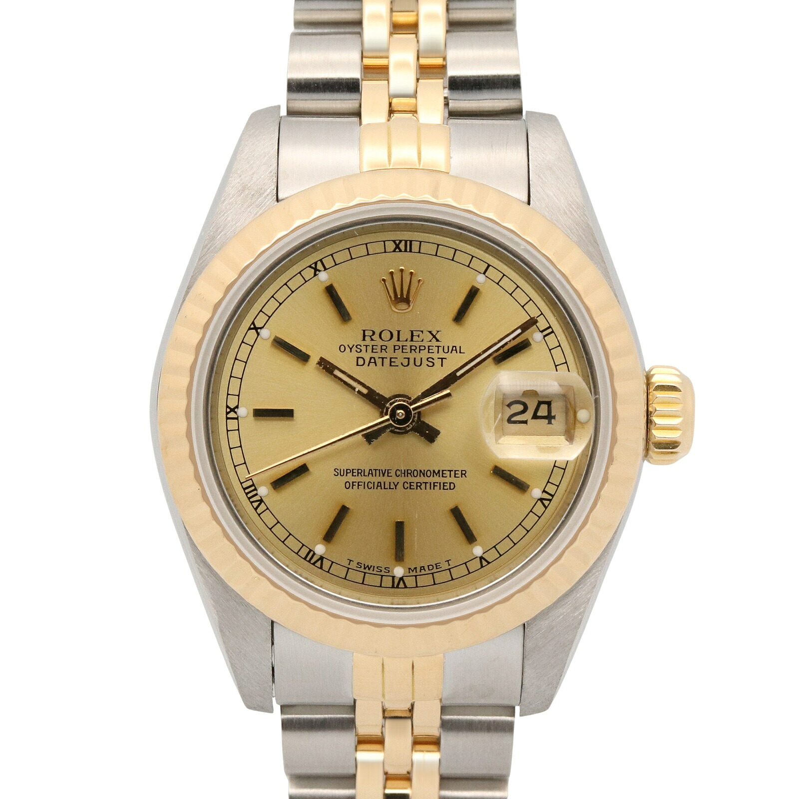 ≪5%OFFクーポン&まとめ買い10% ~7/26 9:59〆≫ロレックス ROLEX デイトジャスト L番 腕時計 時計 K18(イエローゴールド) ステンレススチール レディース ゴールド系 シャンパン/バー 69173 【中古】|BRANDOFF TOKYO