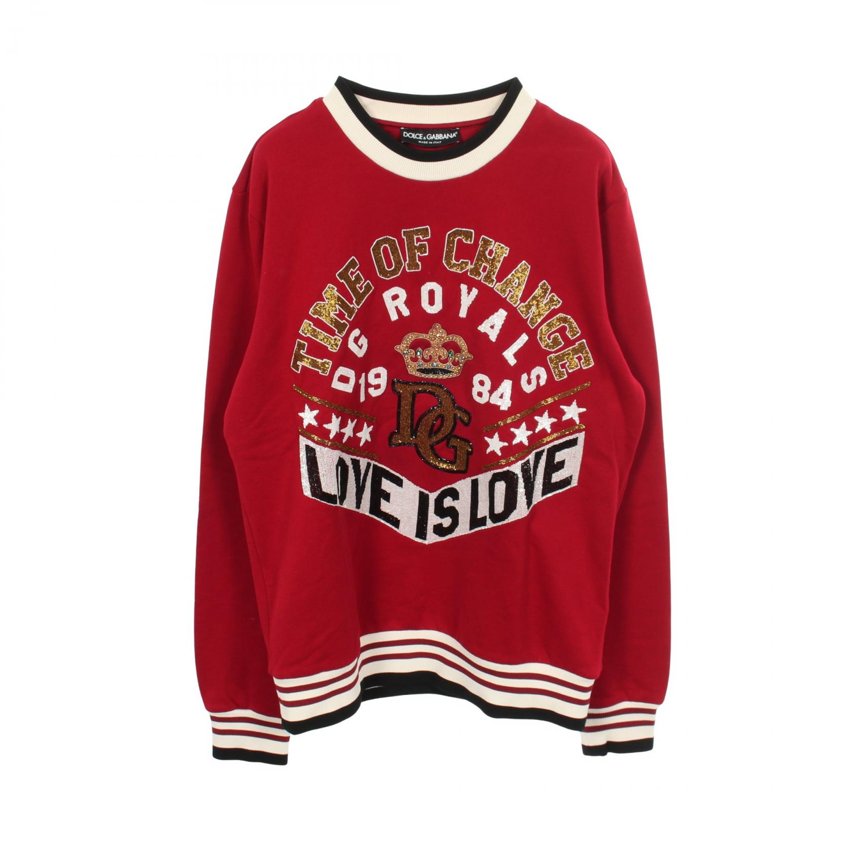 ≪5%OFFクーポン&まとめ買い10% ~7/26 9:59〆≫ドルチェアンドガッバーナ DOLCE & GABBANA ビーズ刺繍 カレッジ スウェット 衣料品 トップス コットン メンズ レッド系 【中古】|BRANDOFF TOKYO