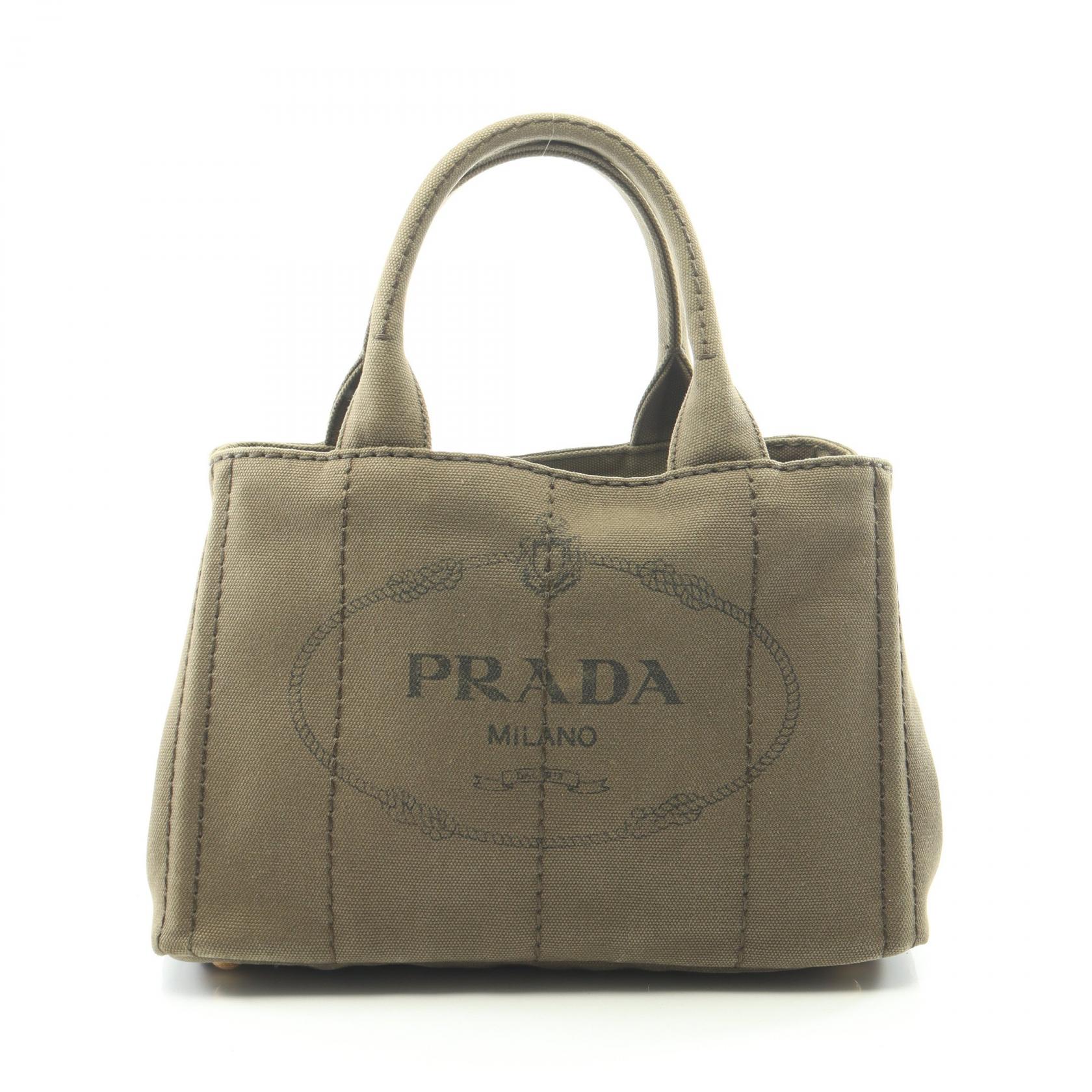 ≪5%OFFクーポン&まとめ買い10% ~7/26 9:59〆≫プラダ PRADA CANAPA カナパ トートバッグ バッグ キャンバス レディース カーキ系 1BG439 【中古】|BRANDOFF TOKYO