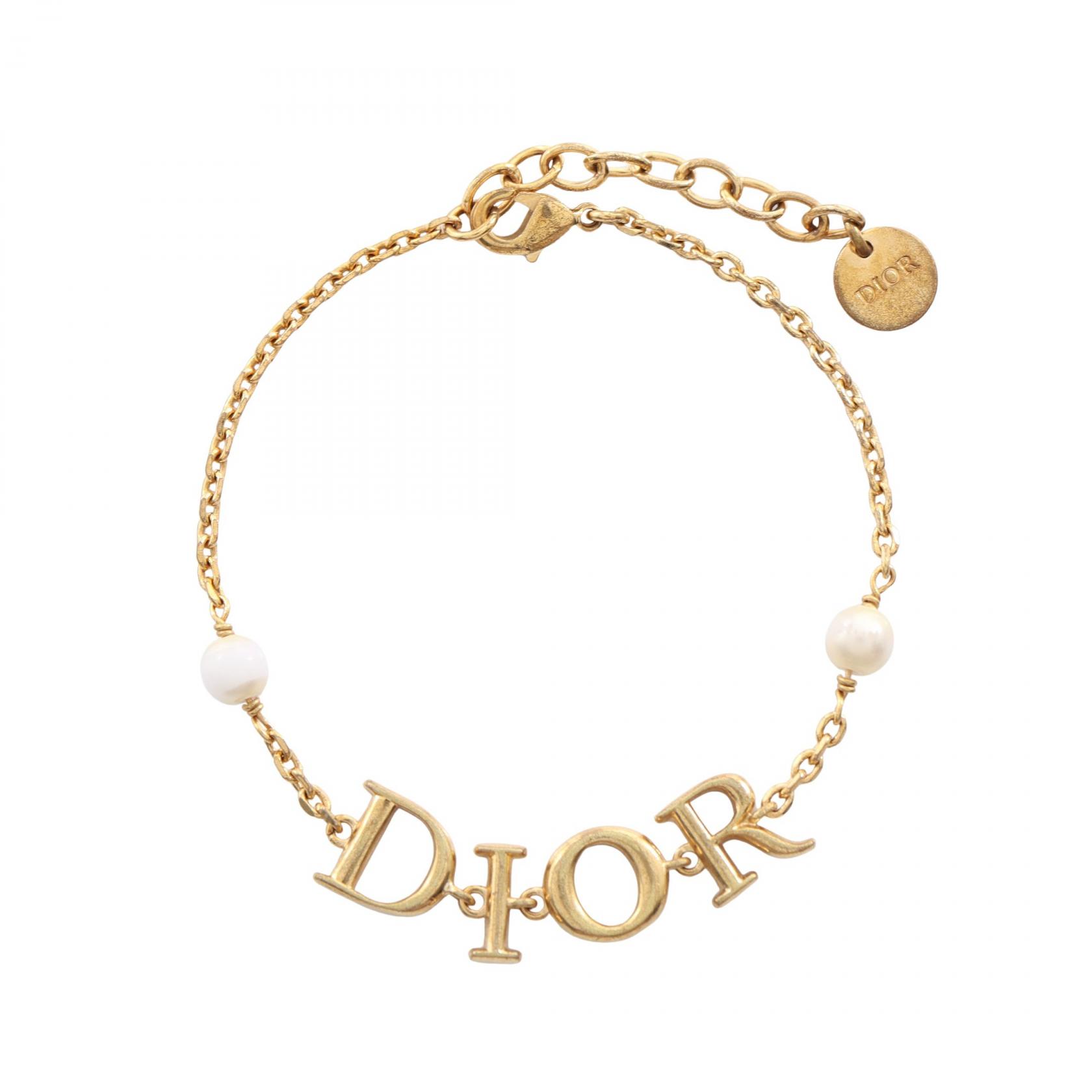 ≪5%OFFクーポン＆まとめ買い10% ～7/26 9:59〆≫ディオール Dior DIORロゴ ブレスレット アクセサリー GP（ゴールドメッキ） フェイクパール レディース ゴールド系 / ホワイト系 【中古】｜BRANDOFF TOKYO