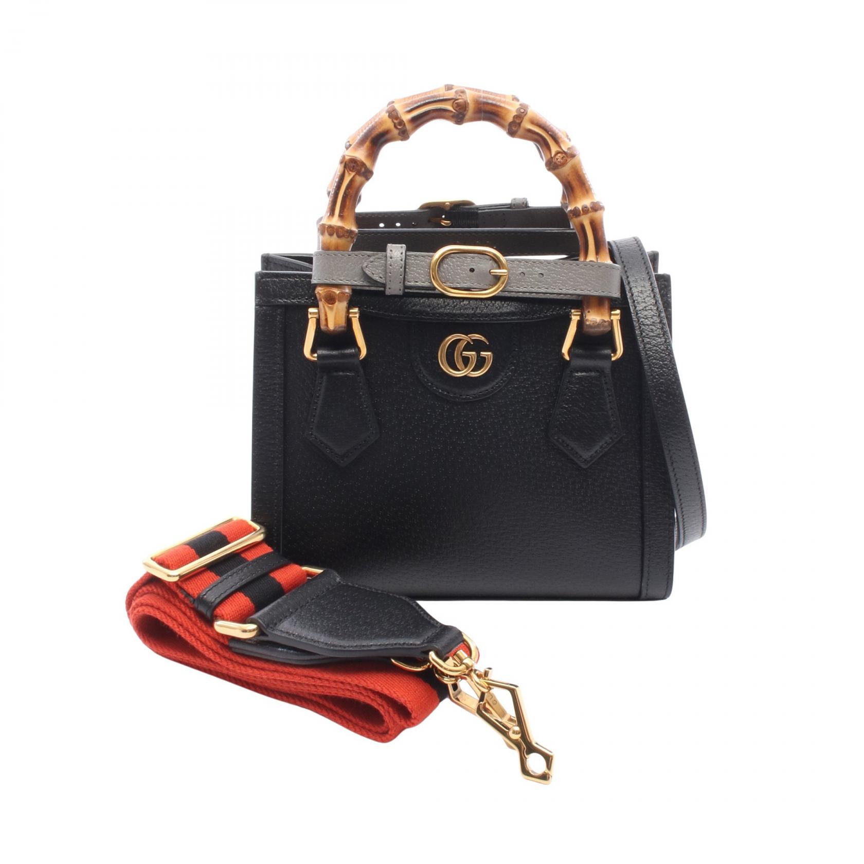 ≪5%OFFクーポン＆まとめ買い10% ～7/26 9:59〆≫グッチ GUCCI ダイアナ ミニ バンブー 2WAY トートバッグ バッグ レザー レディース ブラック系 702732 【中古】｜BRANDOFF TOKYO 142,000円