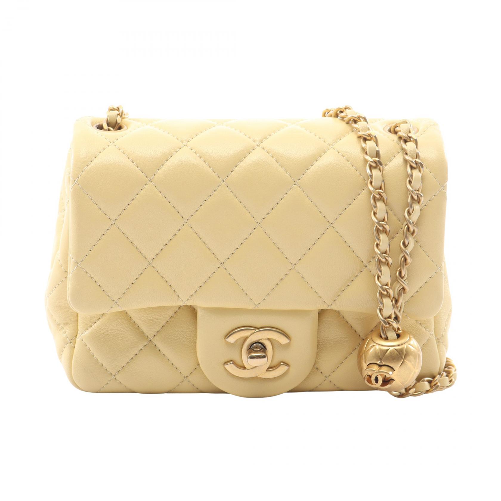 ≪5%OFFクーポン＆まとめ買い10% ～7/26 9:59〆≫シャネル CHANEL ミニマトラッセ ショルダーバッグ バッグ ラムスキン（羊革） レディース イエロー系 【中古】｜BRANDOFF TOKYO