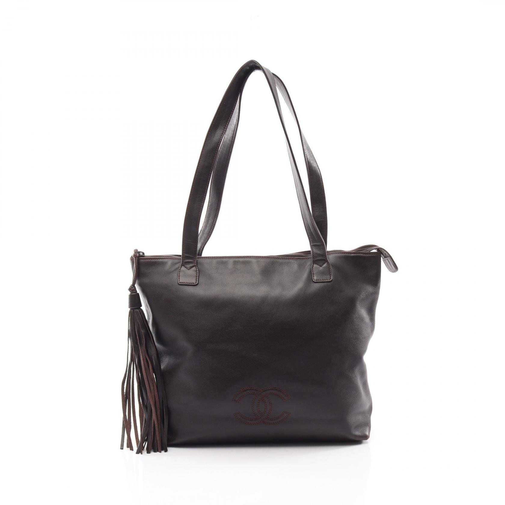 ≪5%OFFクーポン＆まとめ買い10% ～7/26 9:59〆≫シャネル CHANEL ココマーク フリンジ トートバッグ バッグ ラムスキン（羊革） レディース ブラウン系 【中古】｜BRANDOFF TOKYO