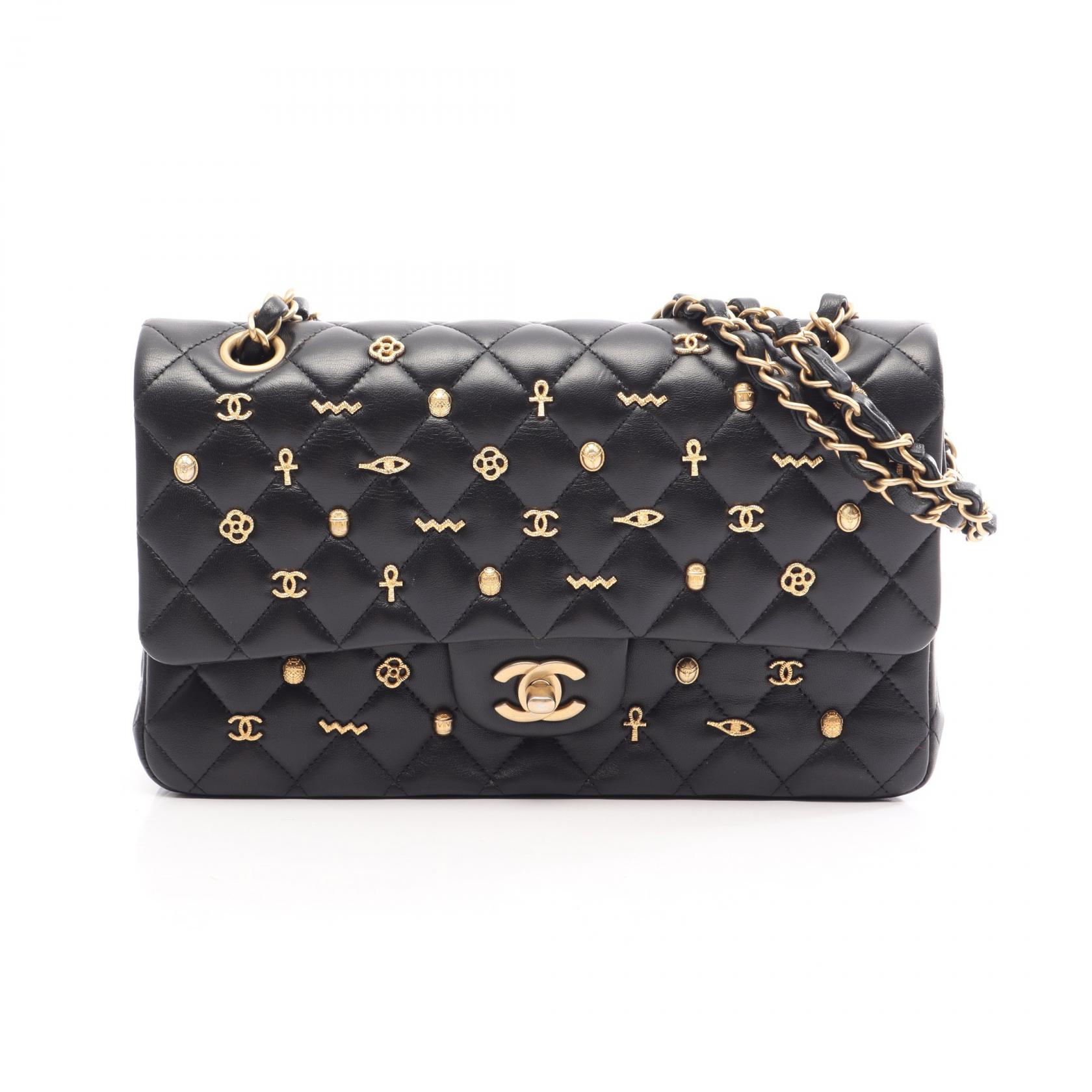 ≪5%OFFクーポン&まとめ買い10% ~7/26 9:59〆≫シャネル CHANEL マトラッセ エジプトチャーム Wフラップ ショルダーバッグ バッグ ラムスキン(羊革) レディース ブラック系 【中古】|BRANDOFF TOKYO