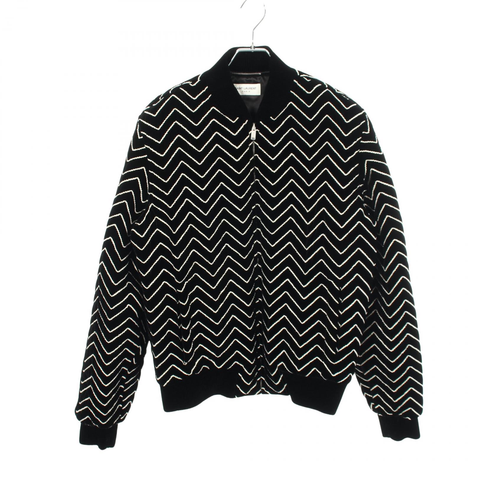 ≪5%OFFクーポン＆まとめ買い10% ～7/26 9:59〆≫サンローランパリ SAINT LAURENT PARIS ヘリンボーン ベロア 中綿 ブルゾン 衣料品 アウター レーヨン メンズ ブラック系 / ホワイト系 671921 【中古】｜BRANDOFF TOKYO