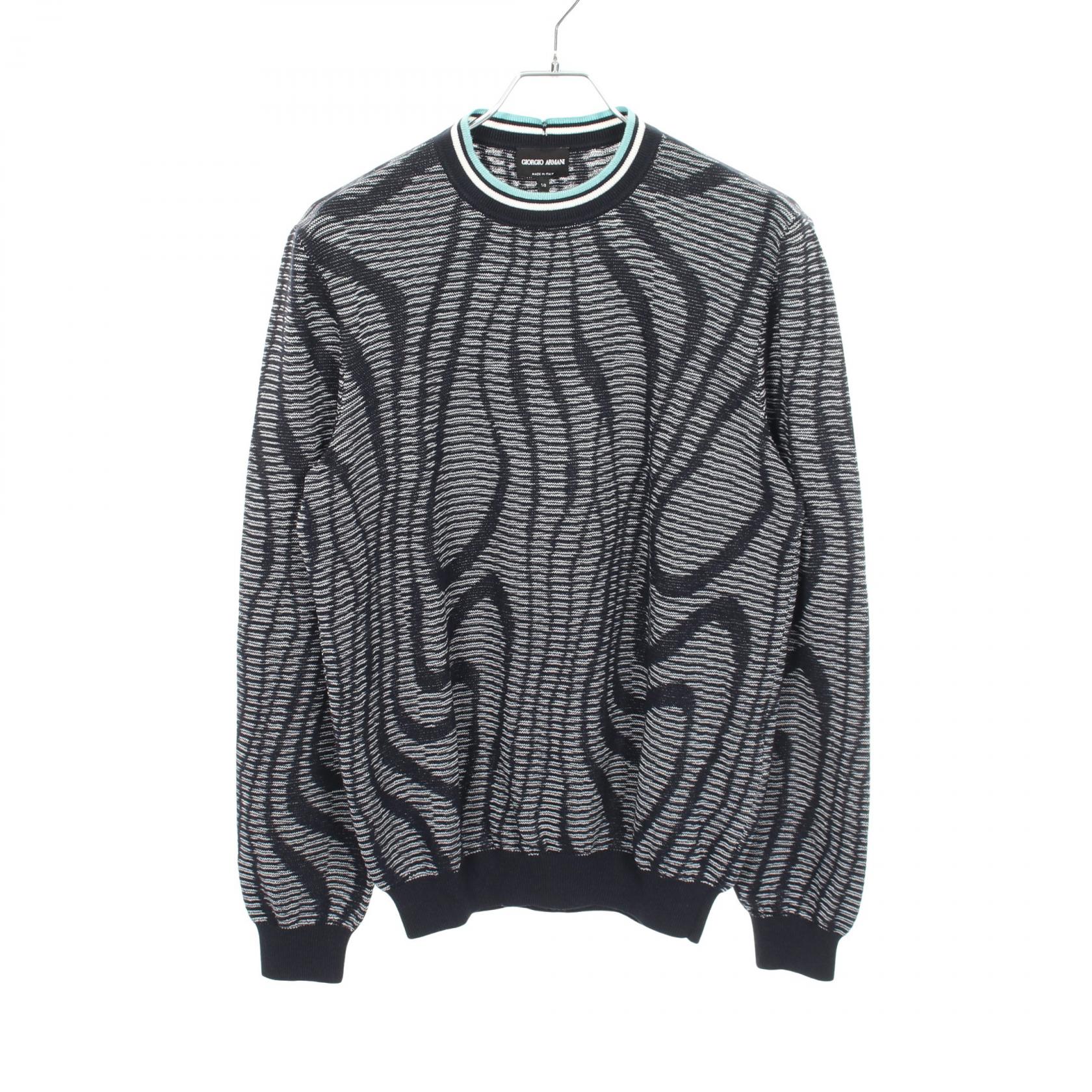 ≪5%OFFクーポン＆まとめ買い10% ～7/26 9:59〆≫ジョルジオアルマーニ GIORGIO ARMANI 総柄 ニット 衣料品 トップス ナイロン メンズ ネイビー系 / ホワイト系 / ブルー系 【中古】｜BRANDOFF TOKYO