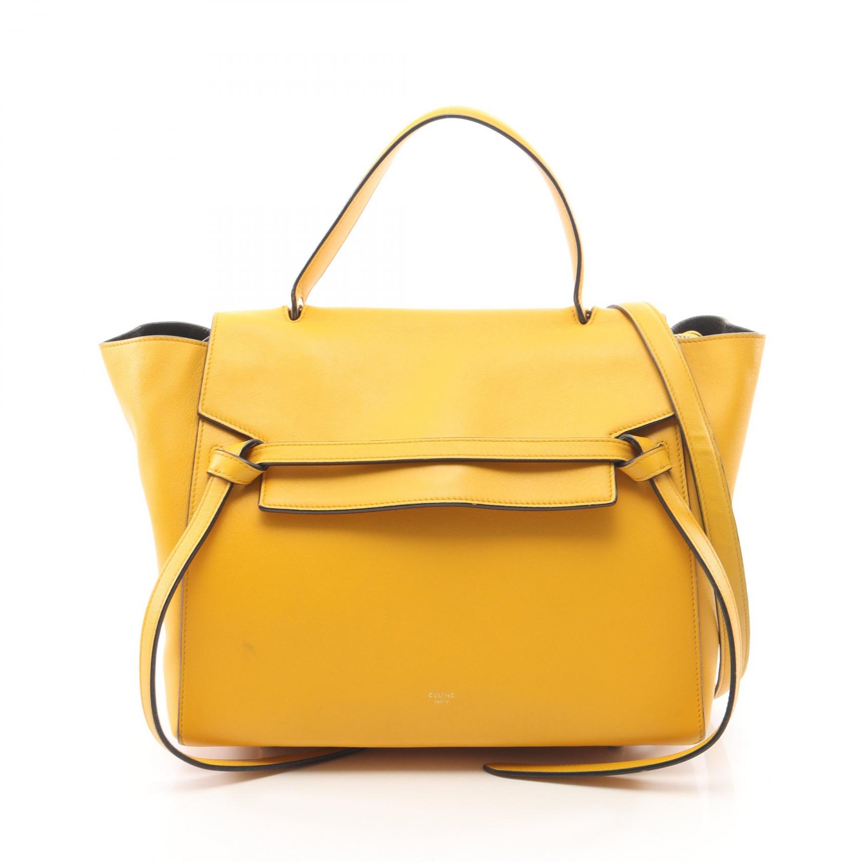 ≪5%OFFクーポン＆まとめ買い10% ～7/26 9:59〆≫セリーヌ CELINE BELT BAG MINI ベルトバッグ ミニ 2WAY ハンドバッグ バッグ レザー レディース イエロー系 【中古】｜BRANDOFF TOKYO