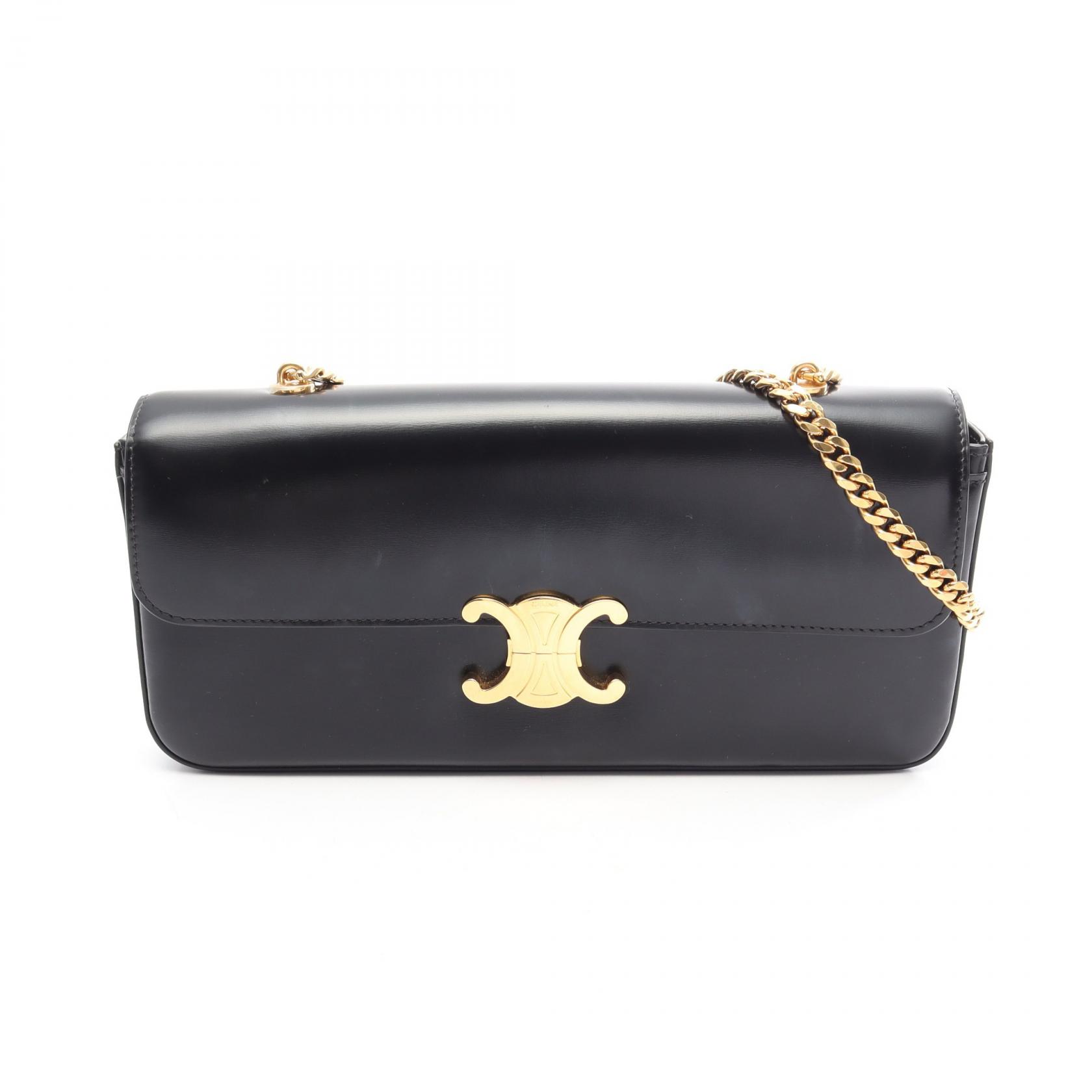 ≪5%OFFクーポン＆まとめ買い10% ～7/26 9:59〆≫セリーヌ CELINE クロード トリオンフ ラージ ショルダーバッグ バッグ レザー レディース ブラック系 【中古】｜BRANDOFF TOKYO