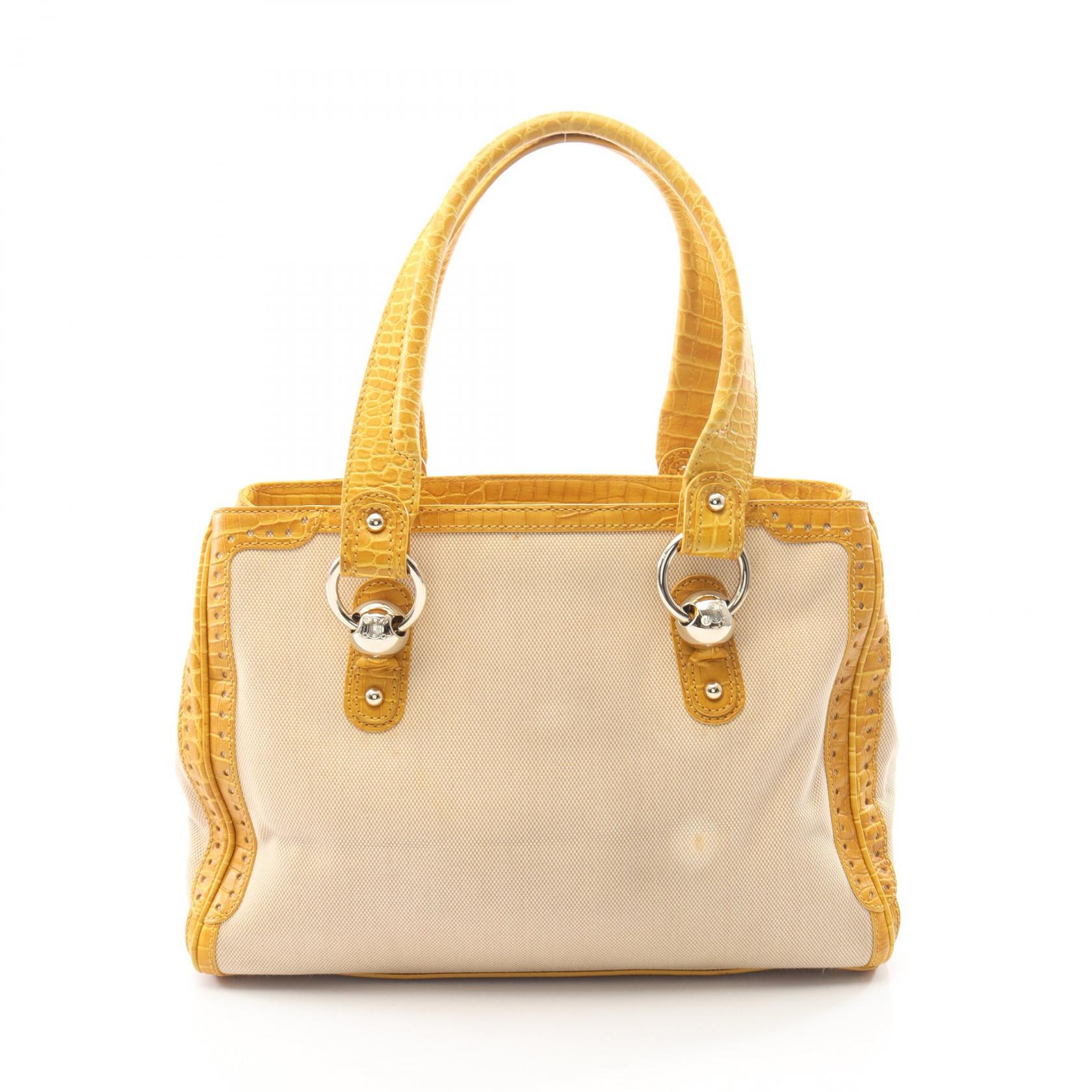 セリーヌ CELINE クロコ型押し トートバッグ バッグ キャンバス レザー レディース ベージュ系 / イエロー系 【中古】｜BRANDOFF TOKYO