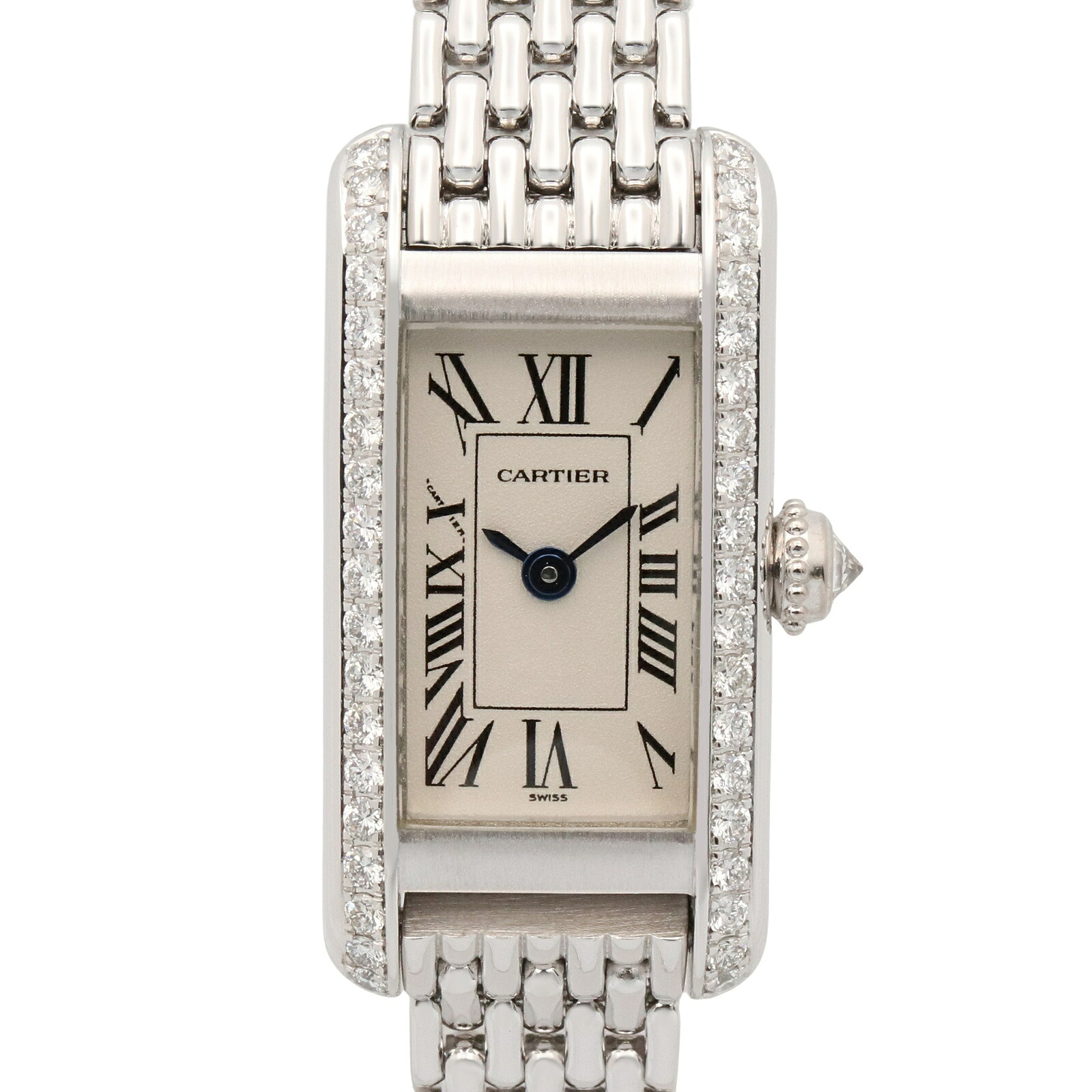 ≪5%OFFクーポン＆まとめ買い10% ～7/26 9:59〆≫カルティエ CARTIER タンクアロンジェ サイドダイヤ 腕時計 時計 K18WG（ホワイトゴールド） ダイヤモンド レディース シルバー系 WB3016U3 【中古】｜BRANDOFF TOKYO