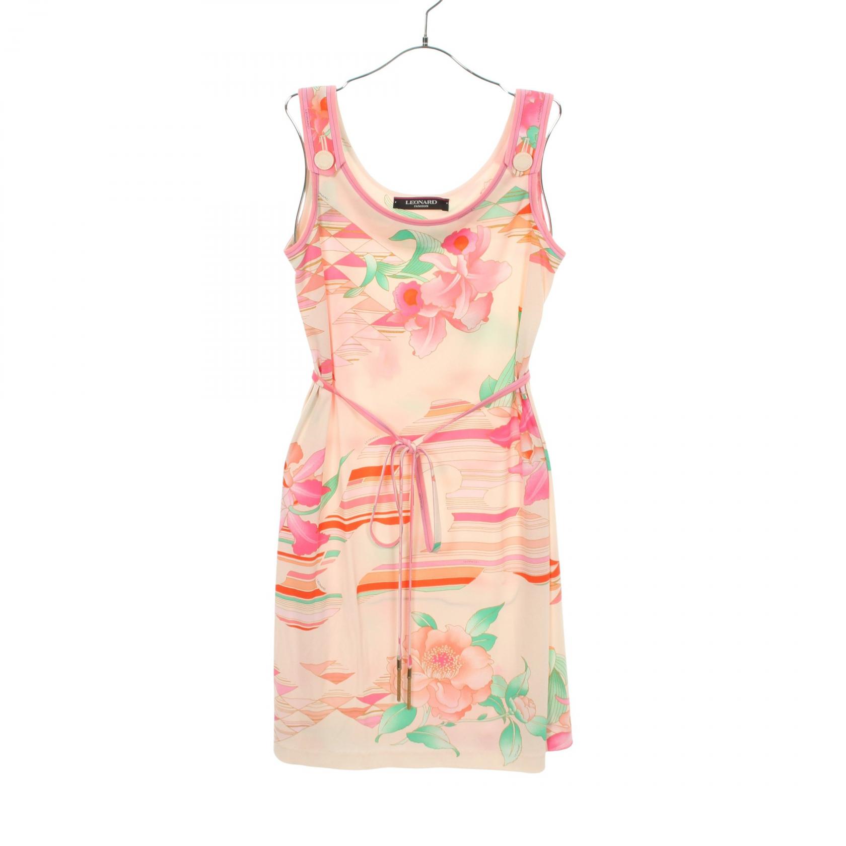 ≪5%OFFクーポン&まとめ買い10% ~7/26 9:59〆≫レオナールファッション LEONARD FASHION 花柄 ノースリーブ ワンピース 衣料品 トップス アセテート / ポリエステル レディース ピンク系 / マルチカラー 【中古】|BRANDOFF TOKYO