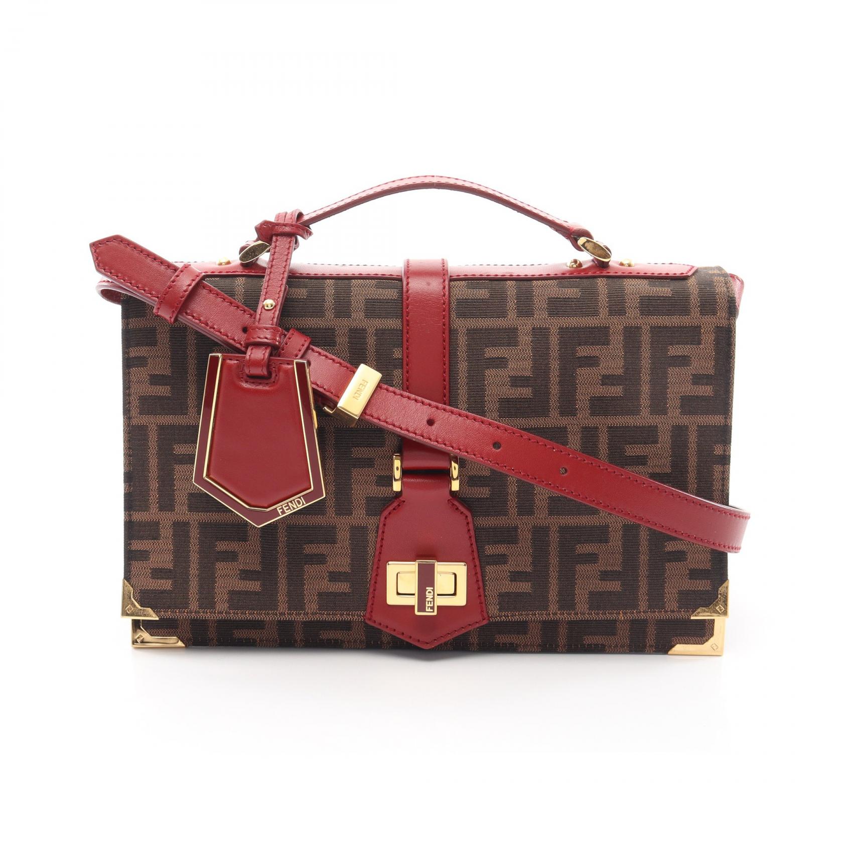 ≪5%OFFクーポン＆まとめ買い10% ～7/26 9:59〆≫フェンディ FENDI ズッカ 2WAY ハンドバッグ バッグ キャンバス レザー レディース ブラウン系 / レッド系 / ブラック系 【中古】｜BRANDOFF TOKYO