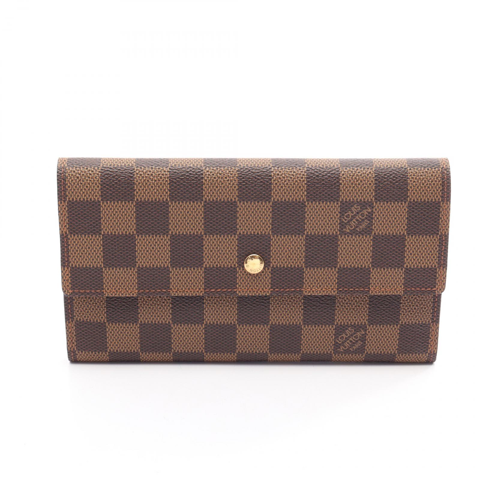 ≪5%OFFクーポン＆まとめ買い10% ～7/26 9:59〆≫ルイ・ヴィトン LOUIS VUITTON ポルトトレゾール インターナショナル ダミエエベヌ 三つ折り長財布 財布 レザー PVC レディース ブラウン系 N61215 【中古】｜BRANDOFF TOKYO